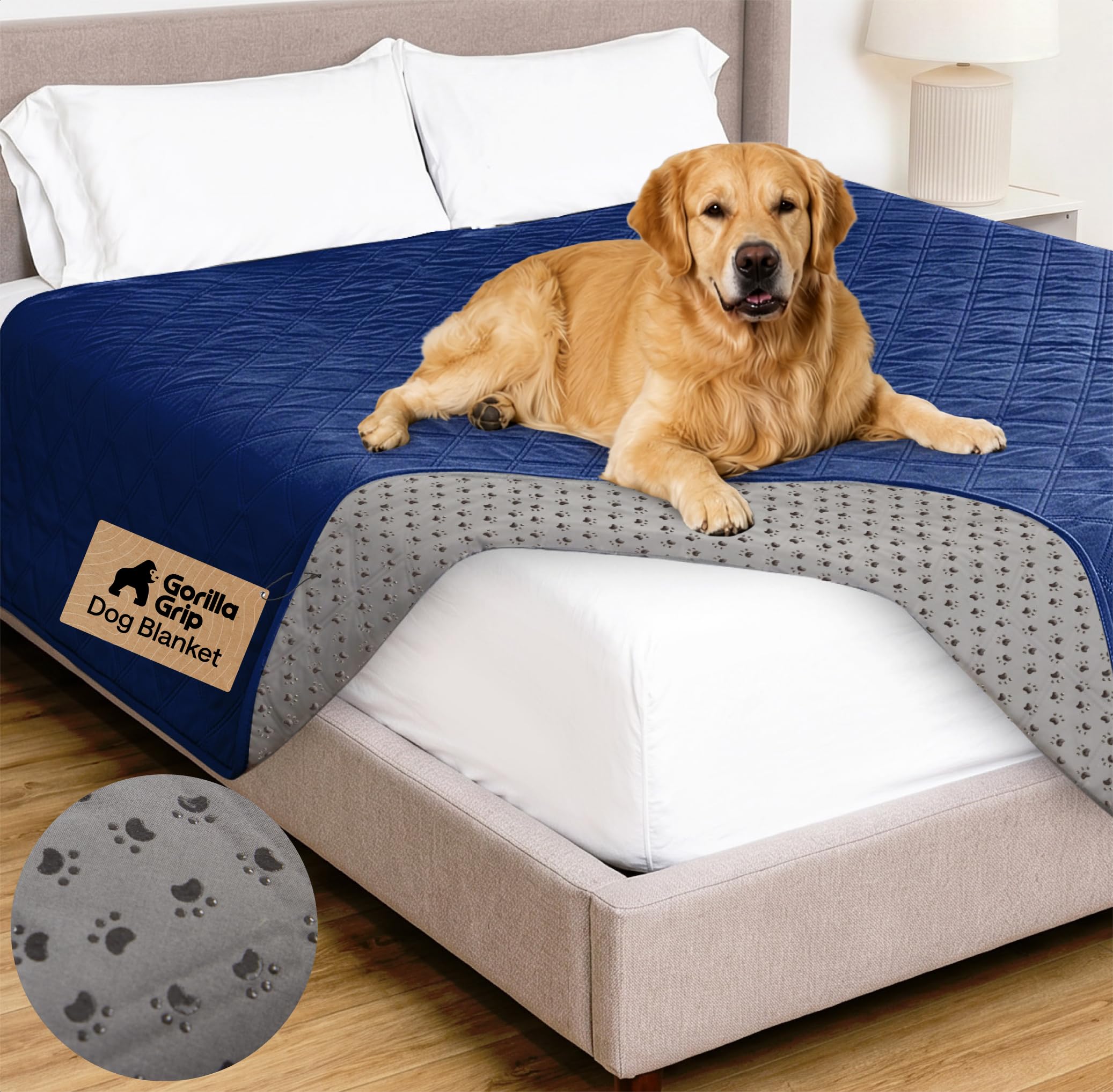 GORILLA GRIP® Waterproof Dog Blanket, Couch Cover for Dogs, 82x102 Navy