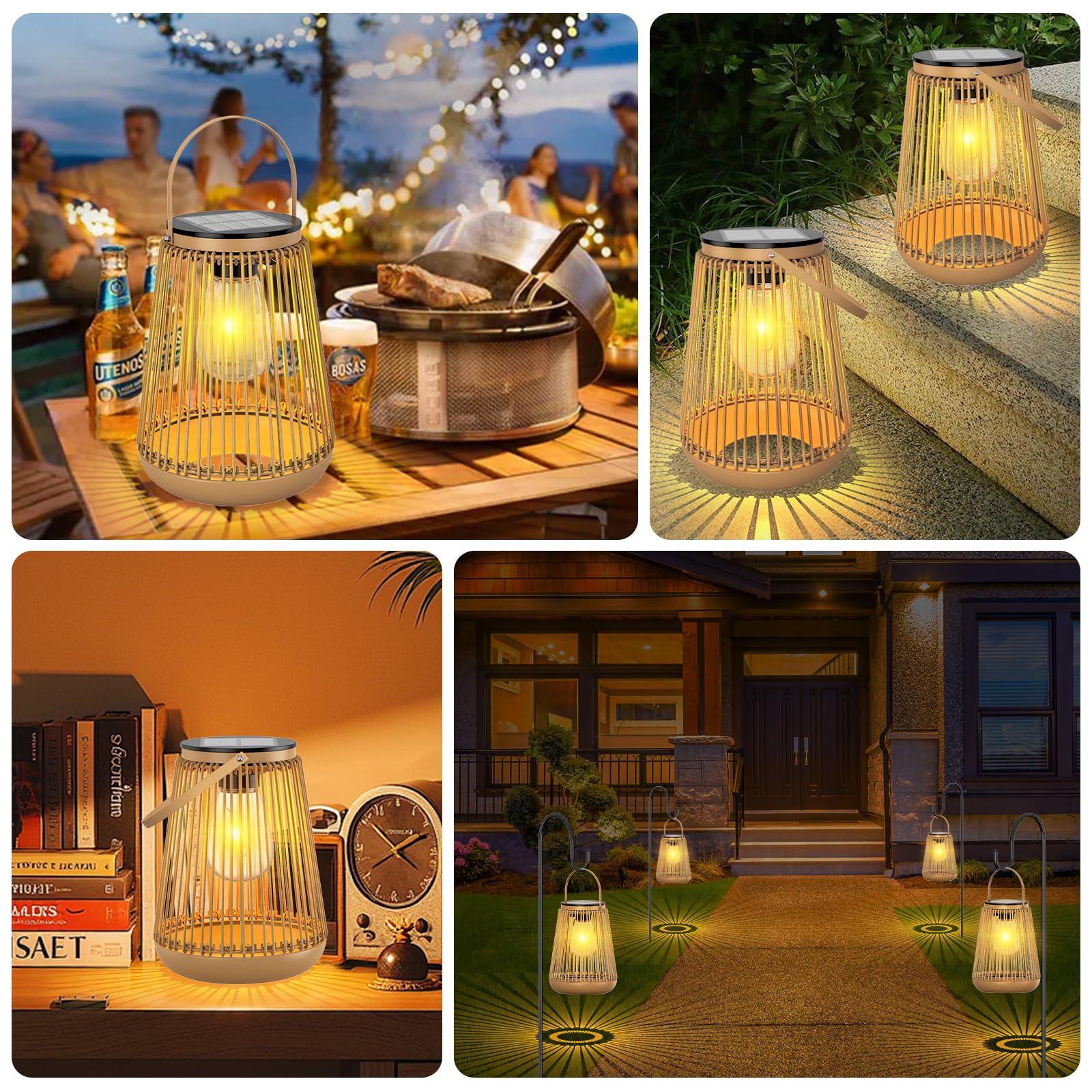 Lanterne da Esterno, KagoLing Lanterna da Esterno 4 Pezzi Lanterne Solari da Esterno IP65 Impermeabili, Interruttore Automatico, Decorazione per Giardino, Patio, Balcone, Terrazza, Feste