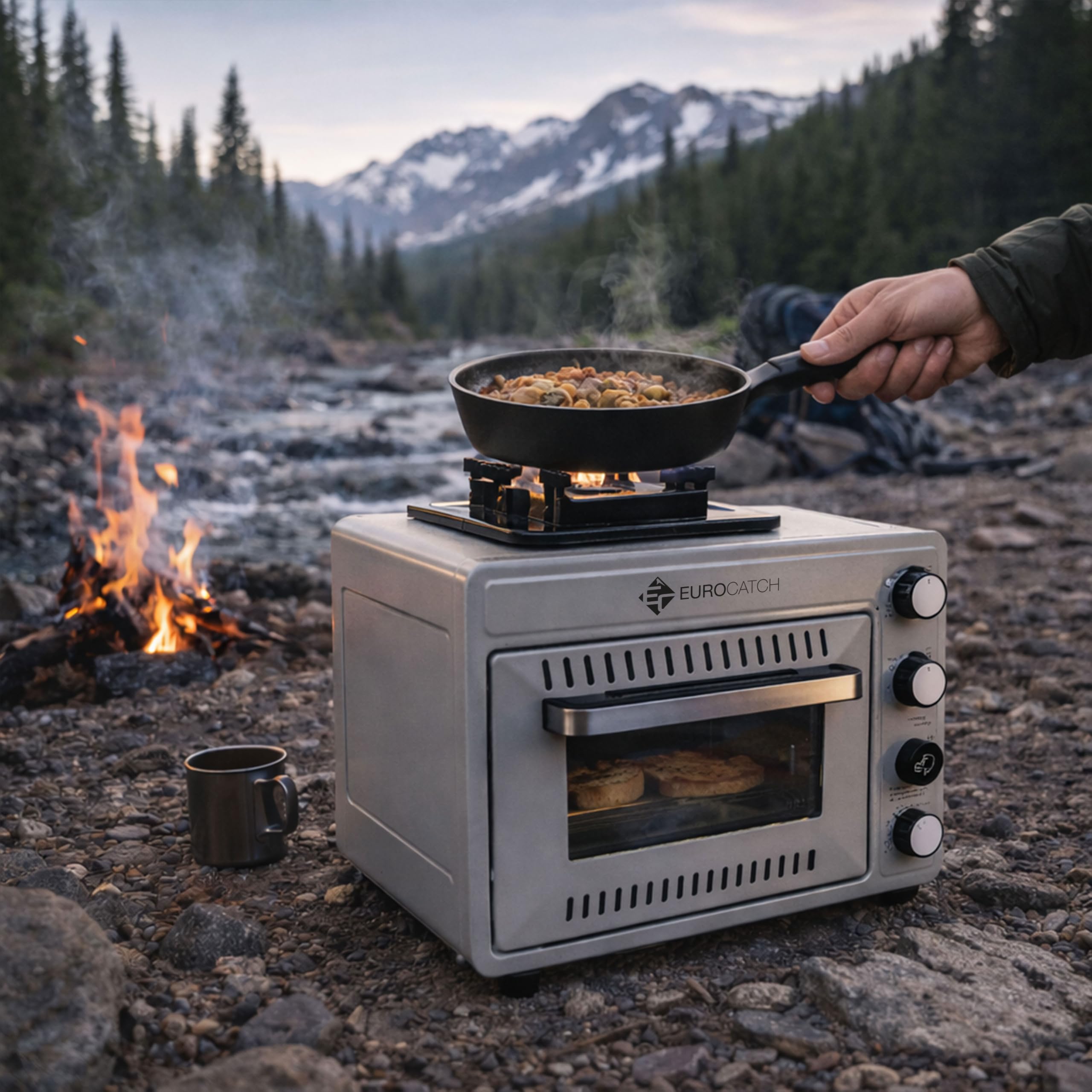 Tragbarer Gasofen für 227 g Gaskartuschen – Campingofen mit Brenner – 25,2 Liter – 2,1 kW – Elektronische Zündung – Outdoor & Zuhause