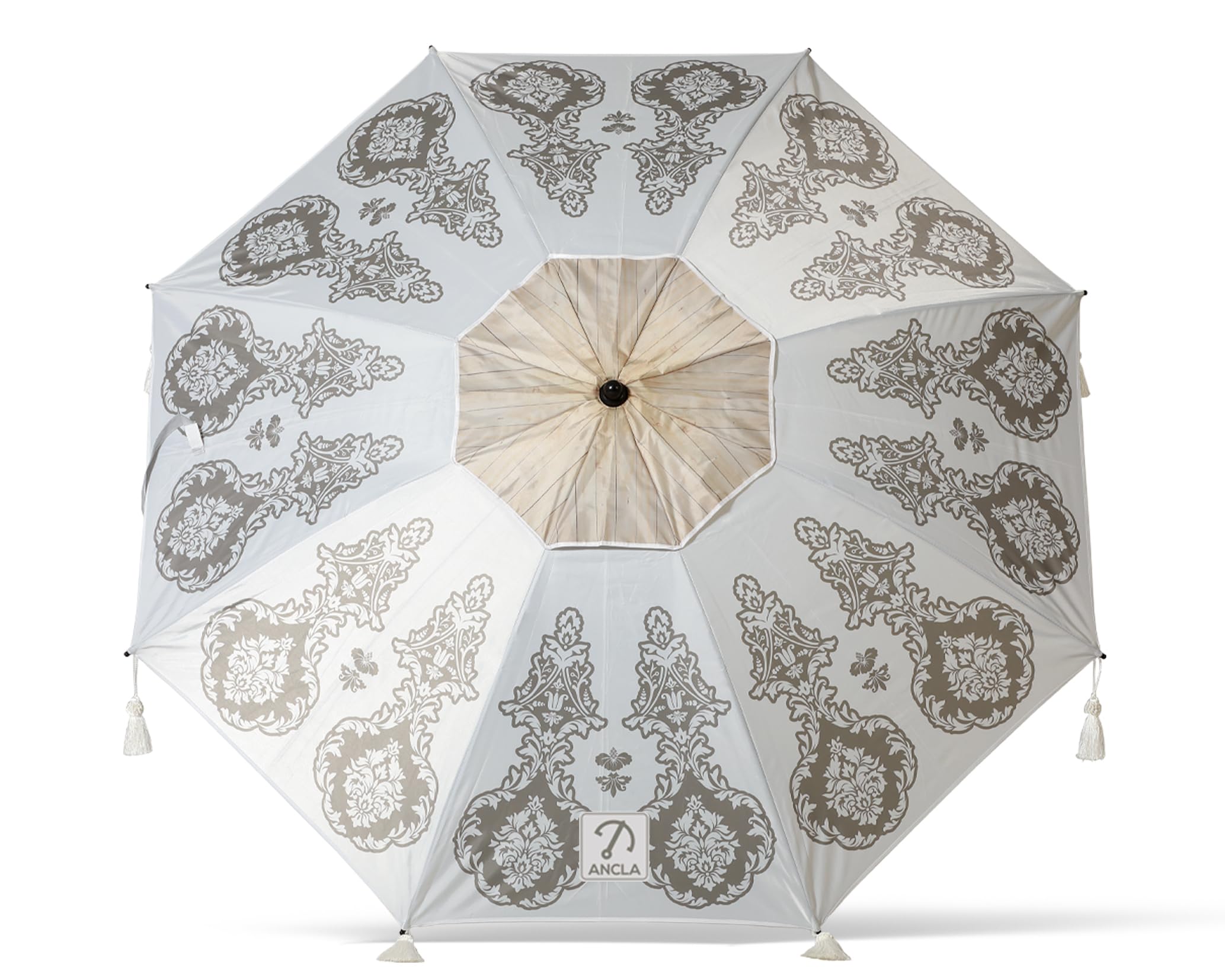 Atosa Sombrilla de Playa ø 180 a 240 cm de Aluminio Diseño Mandala con UPF 50+ en Colores Gris o Blanco