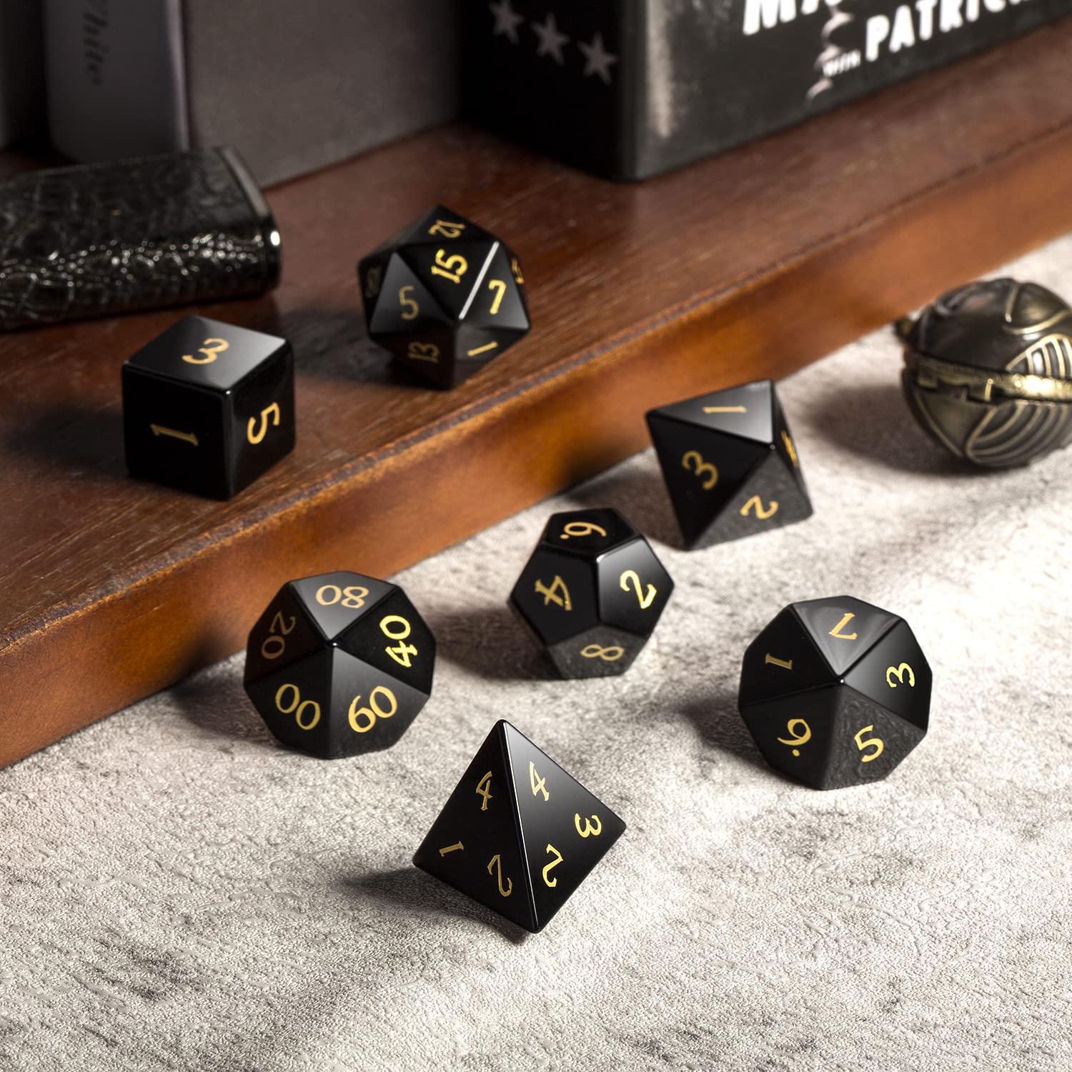 DNDND Set completo di dadi in gemma Obsidian con splendida confezione regalo per Dungeons and Dragons e giochi da tavolo (Obsidian)