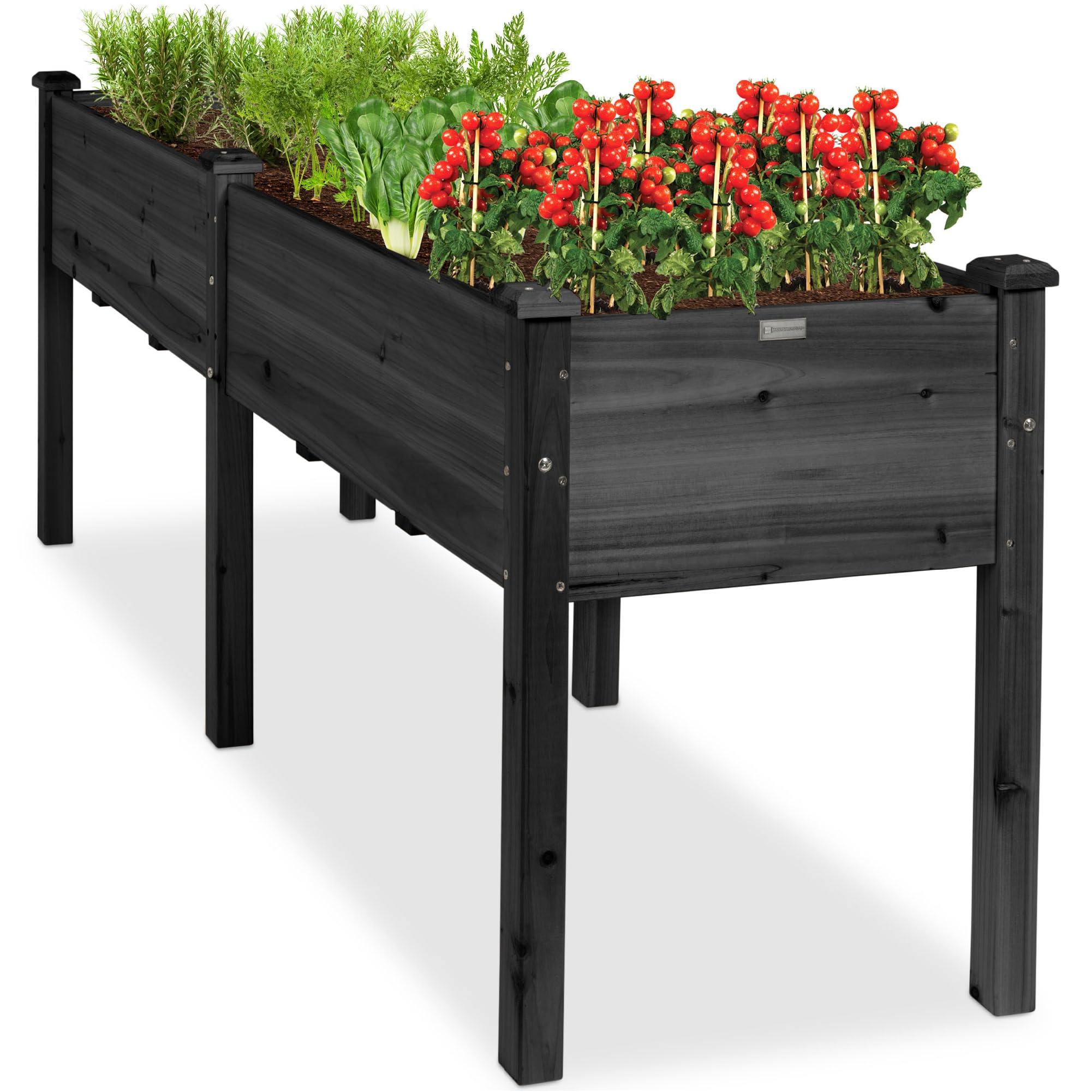 Best Choice Products 72x24x30in Raised Garden Bed, Elevated Wood Planter Box Stand for Backyard, Patio, Balcony w/Divider Panel, 6 Legs, 300lb Capacity - Black