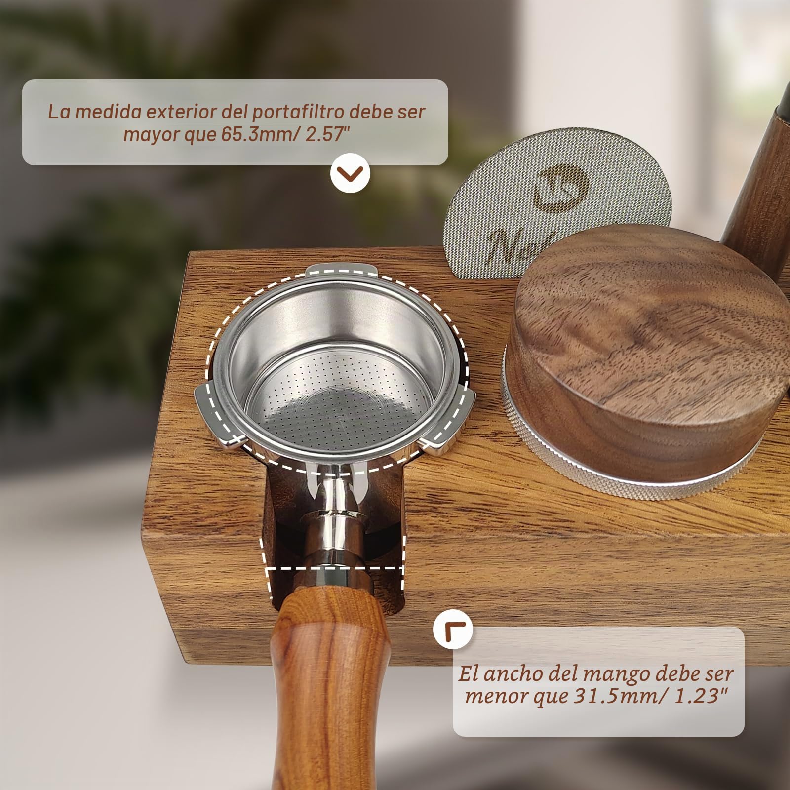 NOTSEK Estación de prensado de madera de nogal de 54 mm, para portafiltros de 51 mm y 54 mm, para cafetera espresso, accesorios baristas