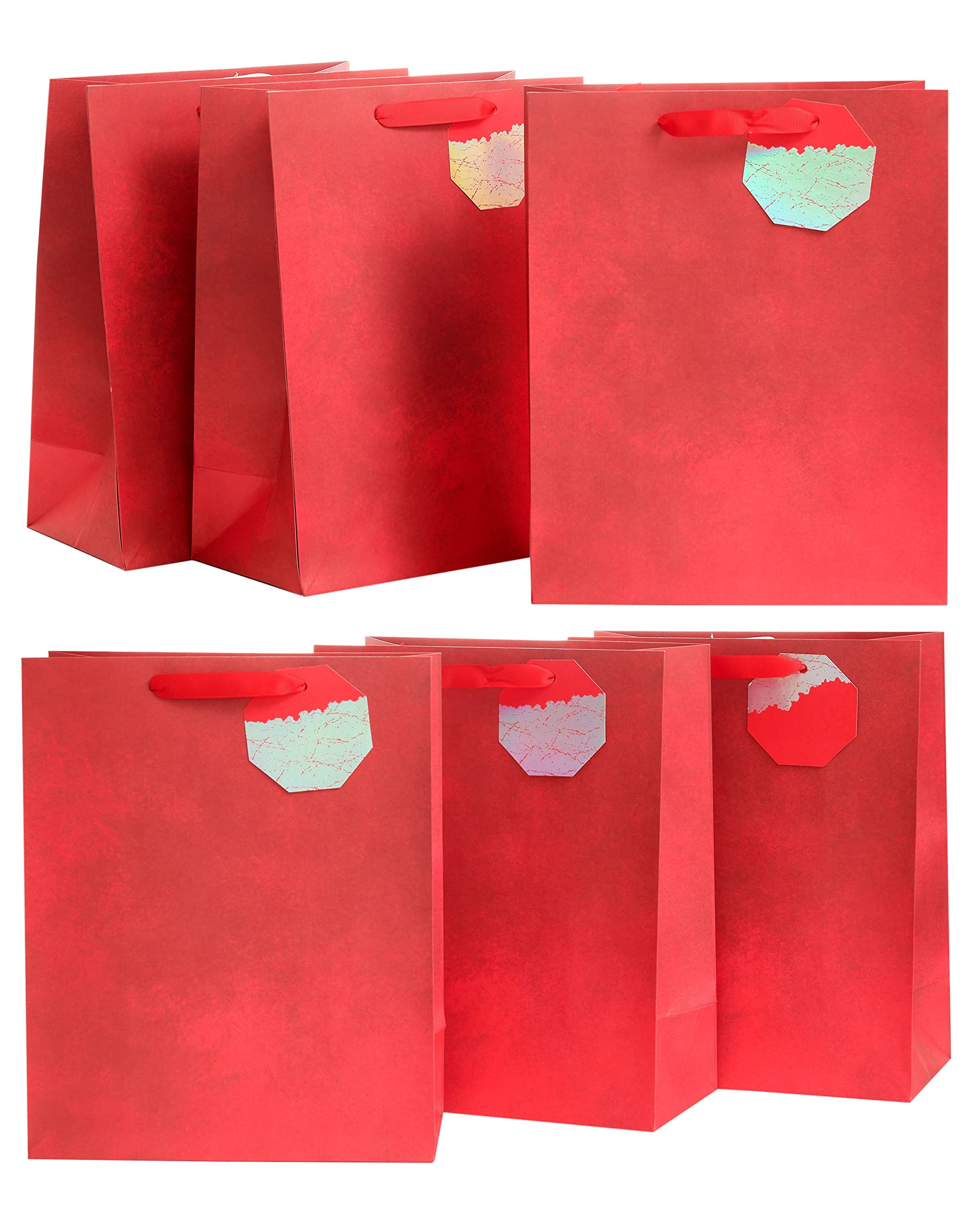 UK Greetings Multipack of 6 Large Gift Bags for Him/Her/Friend - for Birthdays Thank You, Congratulations or Other Gifts - Red Design