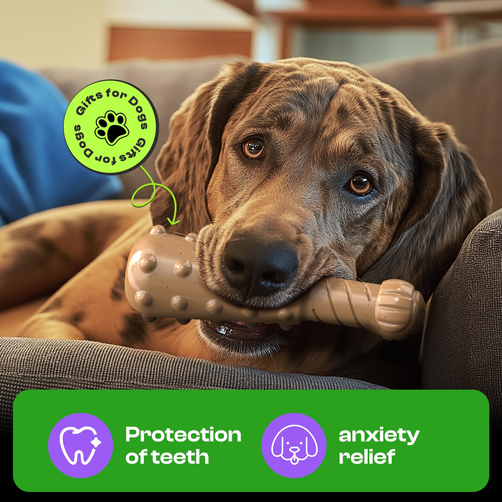 QWKNY Interactive Squeaky Dog Chew Toy - Baseball Bat Shape - for Medium to Large Aggressive Chewers - Non-Toxic, Tough Rubber - Cleans Teeth & Promotes Dental Health - Ideal for Fetch & Play