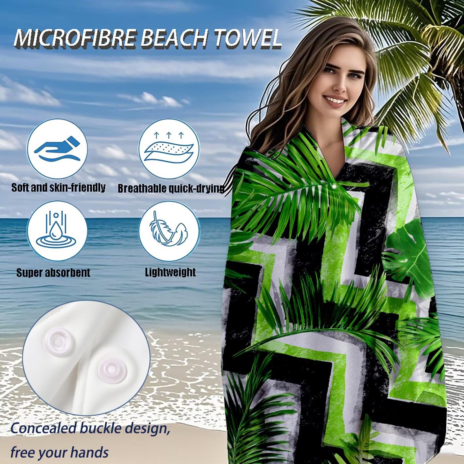 Serviette Plage Bande Motif, Serviette de Plage XXL 90x180 cm avec Sac, Serviettes de Bain Microfibre Séchage Rapide Anti-Sable Absorbante Fonction pour Bain, Sport, Voyages, Sauna, Piscine Q-748