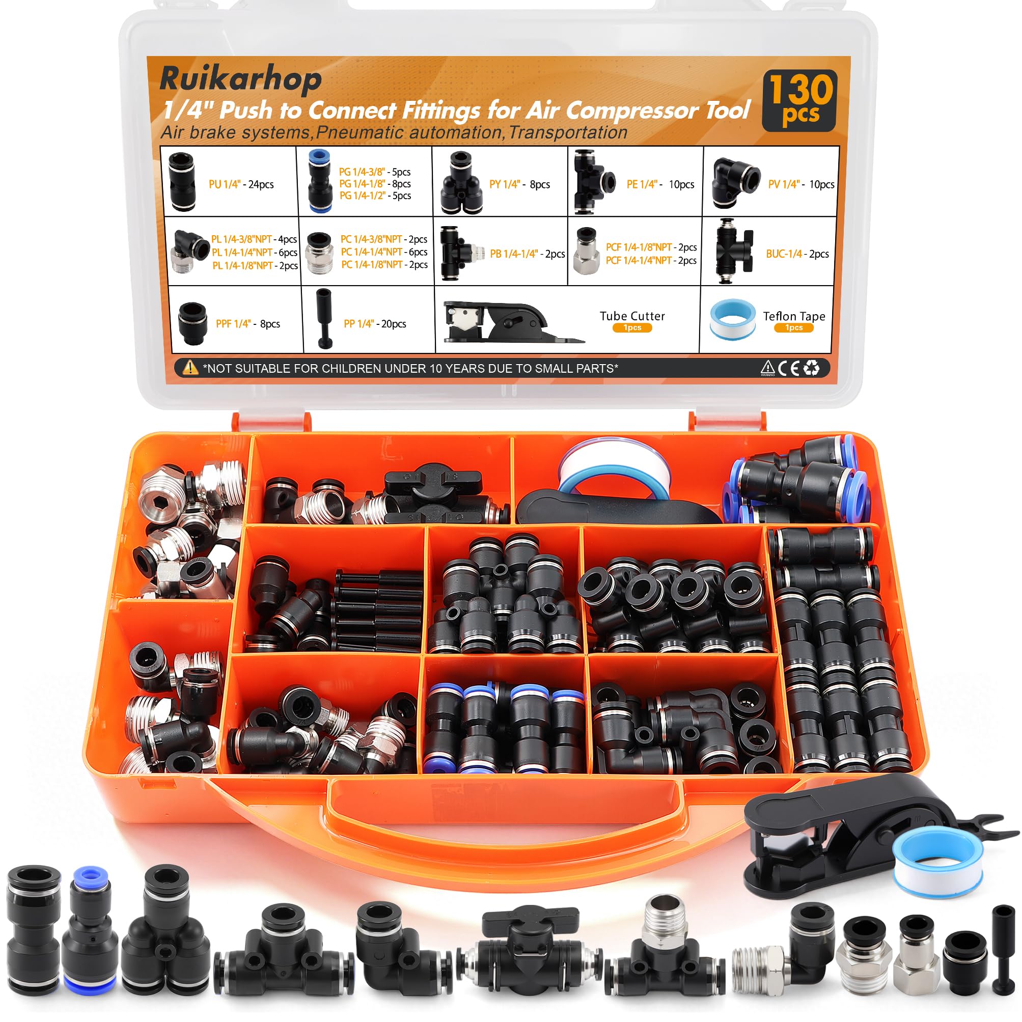 Kit de raccords pneumatiques pour outil de compresseur 130 pièces 0,6 cm