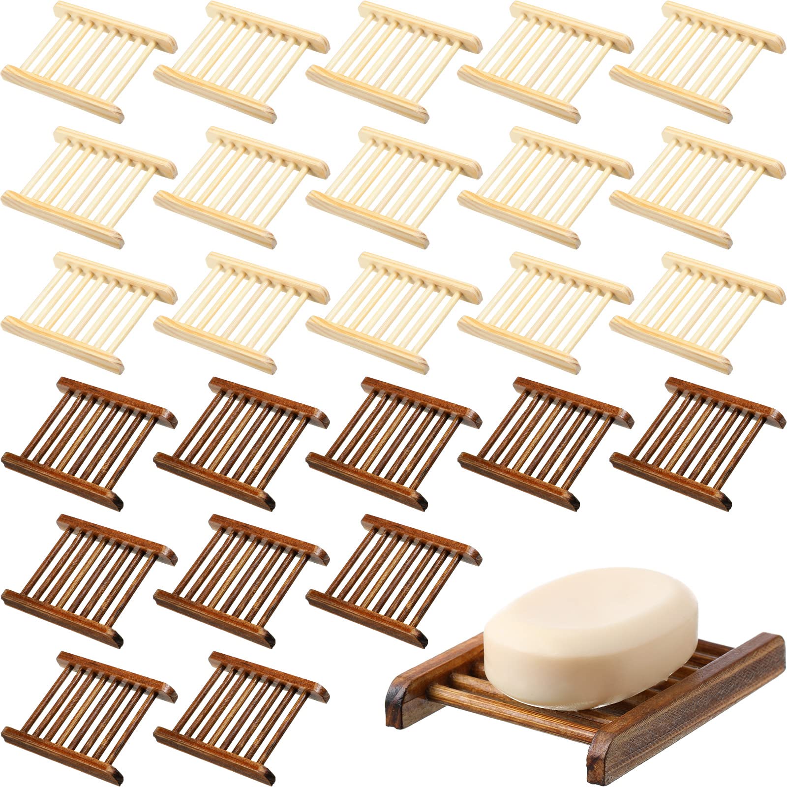Honeydak 30 Pcs Bamboo Wood Soap Holder Wooden Soap Dish Tray Bathroom Wooden Sponge Case Handmade Bathtub Shower Dish Accessories for Home Sponge