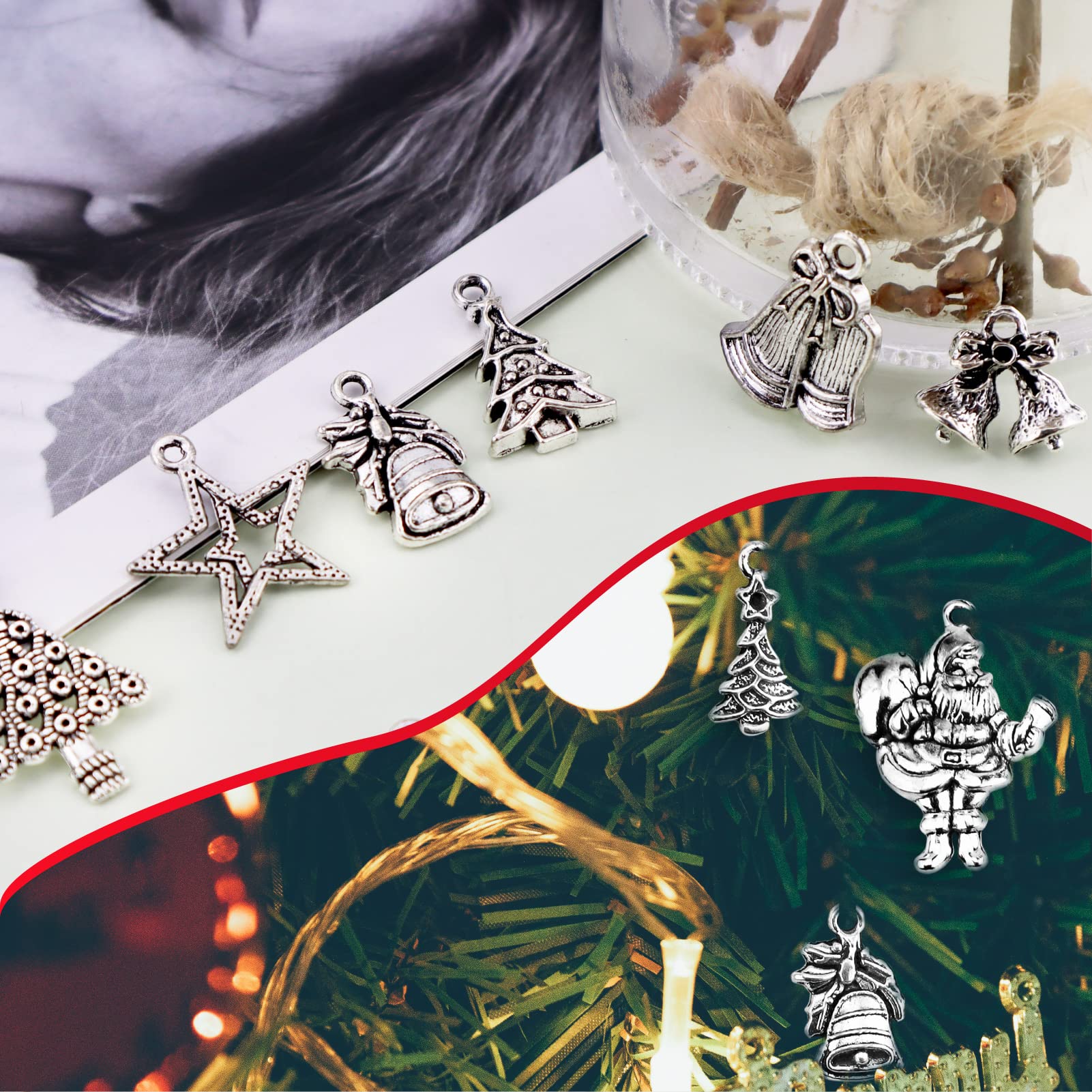 Encantos de Navidad, al por mayor a granel lotes de Navidad encanto mezclado tibetano plata metal colgantes DIY para la fabricación de joyas artesanías adornos 5