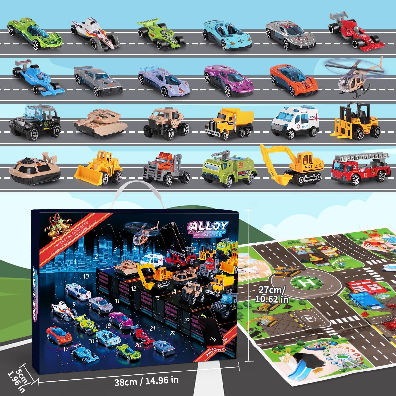 Adventskalender Kinder 24-teiliges Spielzeugfahrzeug für Jungen, adventskalender autos für jungs adventskalender spielzeug für 3 4 5 6 7 8 9 10 11 12 Kinder Jungen Mädchen