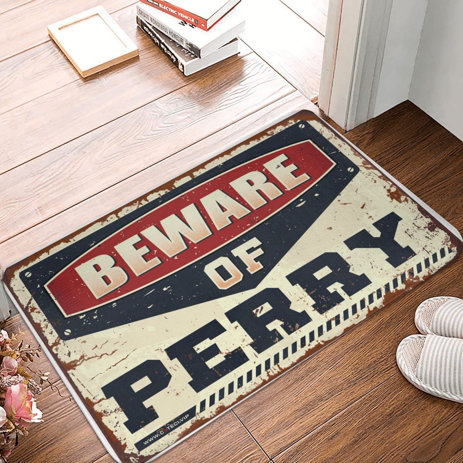 Zerbino con scritta "Beware of Perry", regalo per marito, autunnale, per esterni (65 x 90 cm)