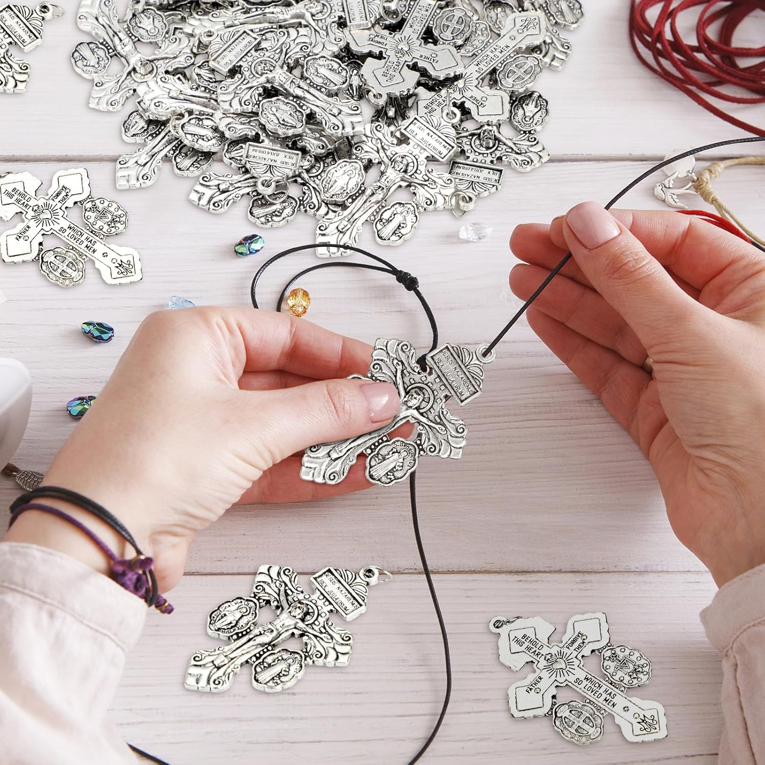 30 Pcs Catholic Crucifix for Rosary Making Bulk 2.2 Inch Cross Charms Pendants Pardon Crucifix for Rosaries Jewelry Making DIY Charms Crafts Supplies (Silver) - Image 5