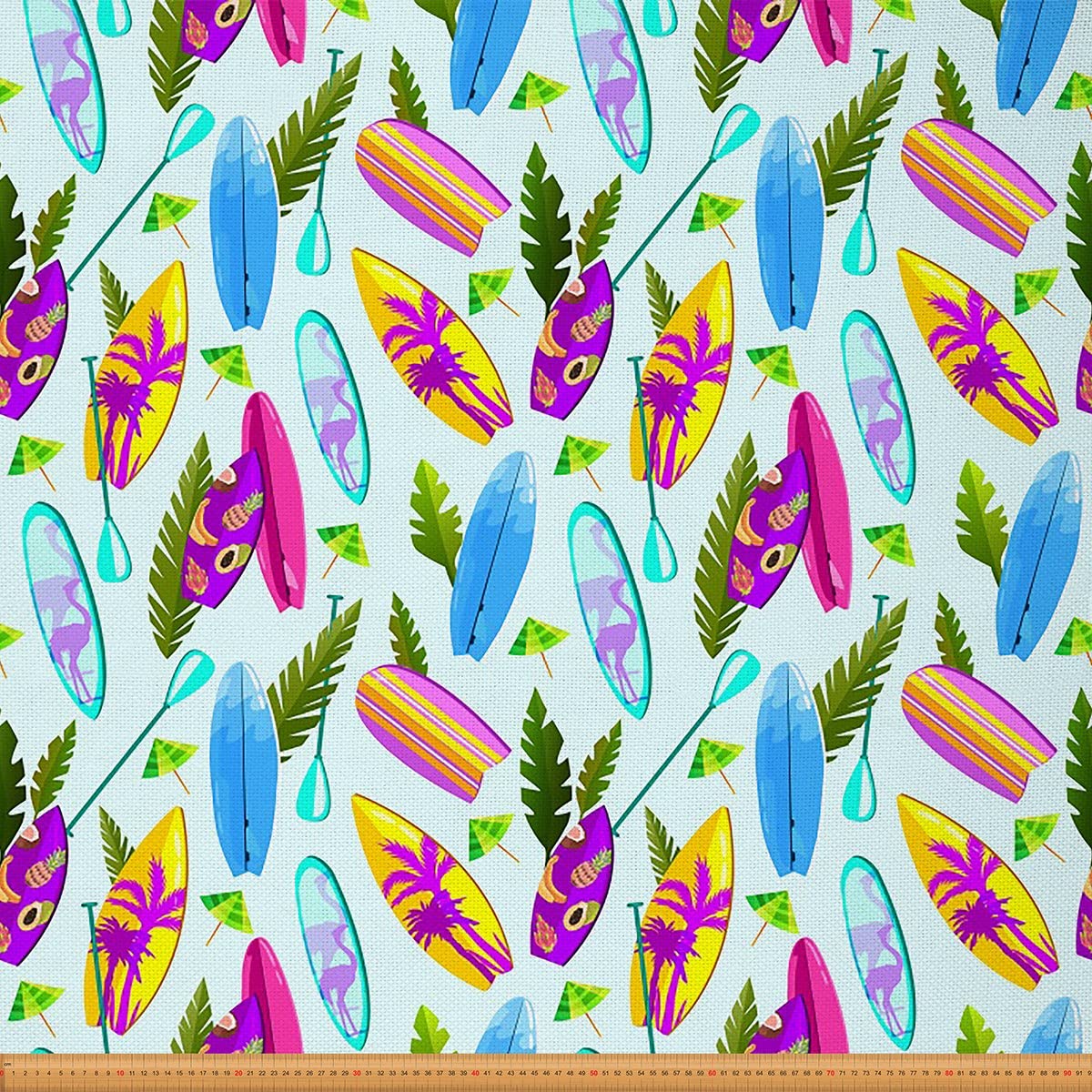 Tropical Surfboard Fabric by The Yard Colorful Ocean Summer Holiday Vacation Theme Upholstery Fabric for Chairs and Home DIY Projects Palm Leaf Decorative Waterproof Fabric 10 Yards,(L920*W150cm)