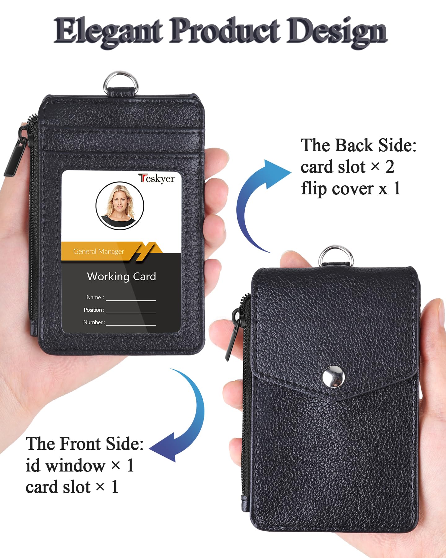 Teskyer Badge Holder with Lanyard, Slim Credit Card Wallets, Card Holder with Zipper Pocket, 1 ID Window, Holds up to 4 Cards - Image 2
