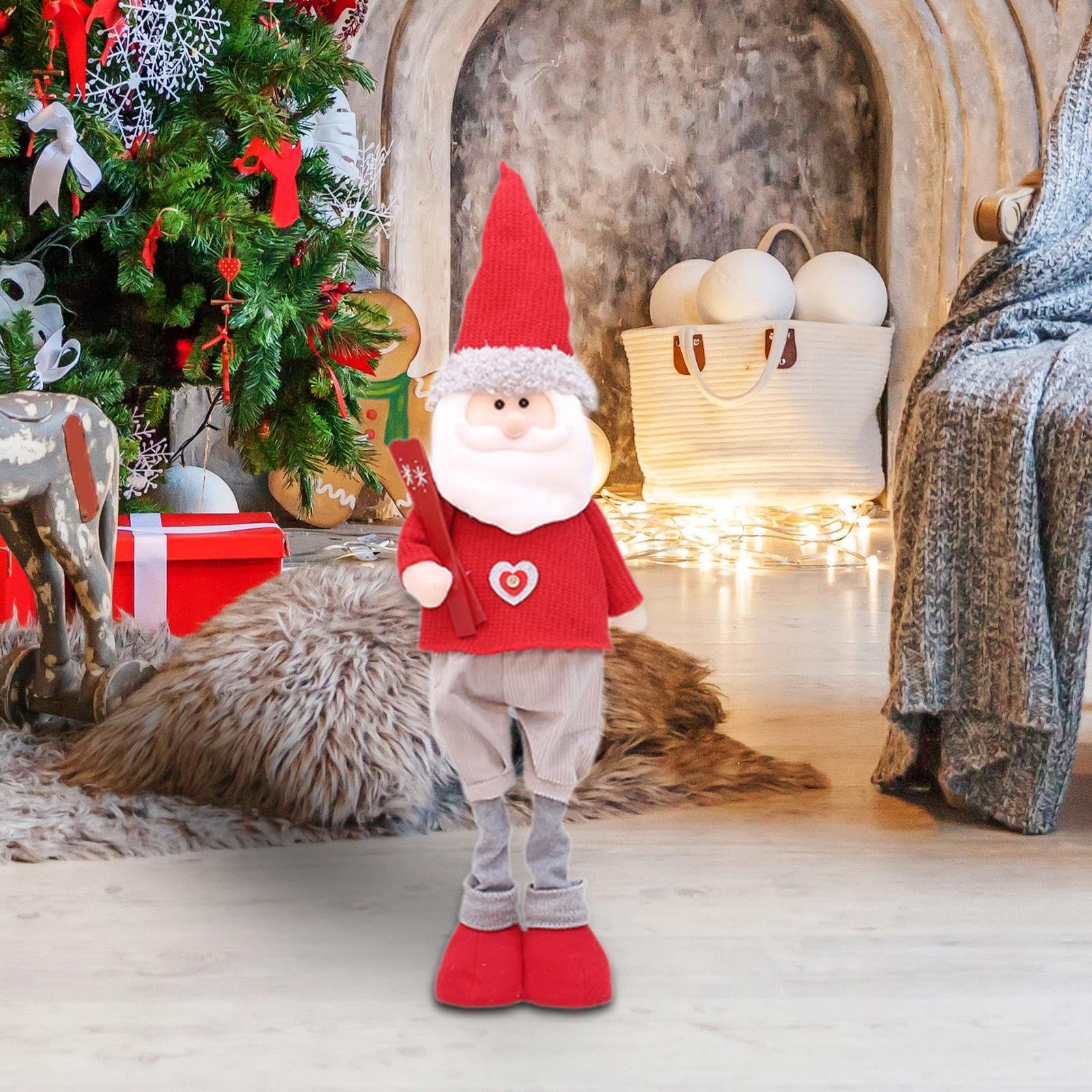 Figurita Navideña Muñeco Decorativo Telescópico Ajustable Diseño Creativo Artesanal Hecho a Mano Relleno Regalo Navideño Adecuado para Fiestas Decorac, Papá Noel, Individual