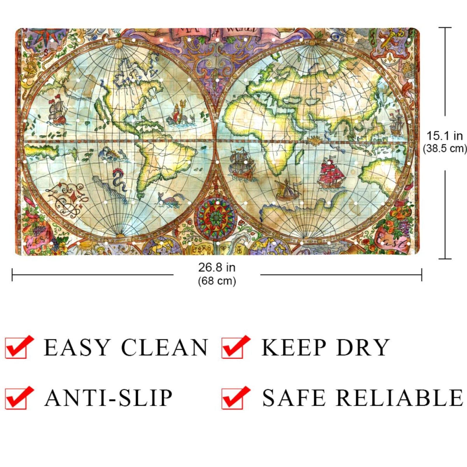 Rutschfeste Badematten mit Vintage-Weltkarten-Motiv, für Badezimmer, rechteckige Badewannenmatte, maschinenwaschbar, 40 x 70 cm