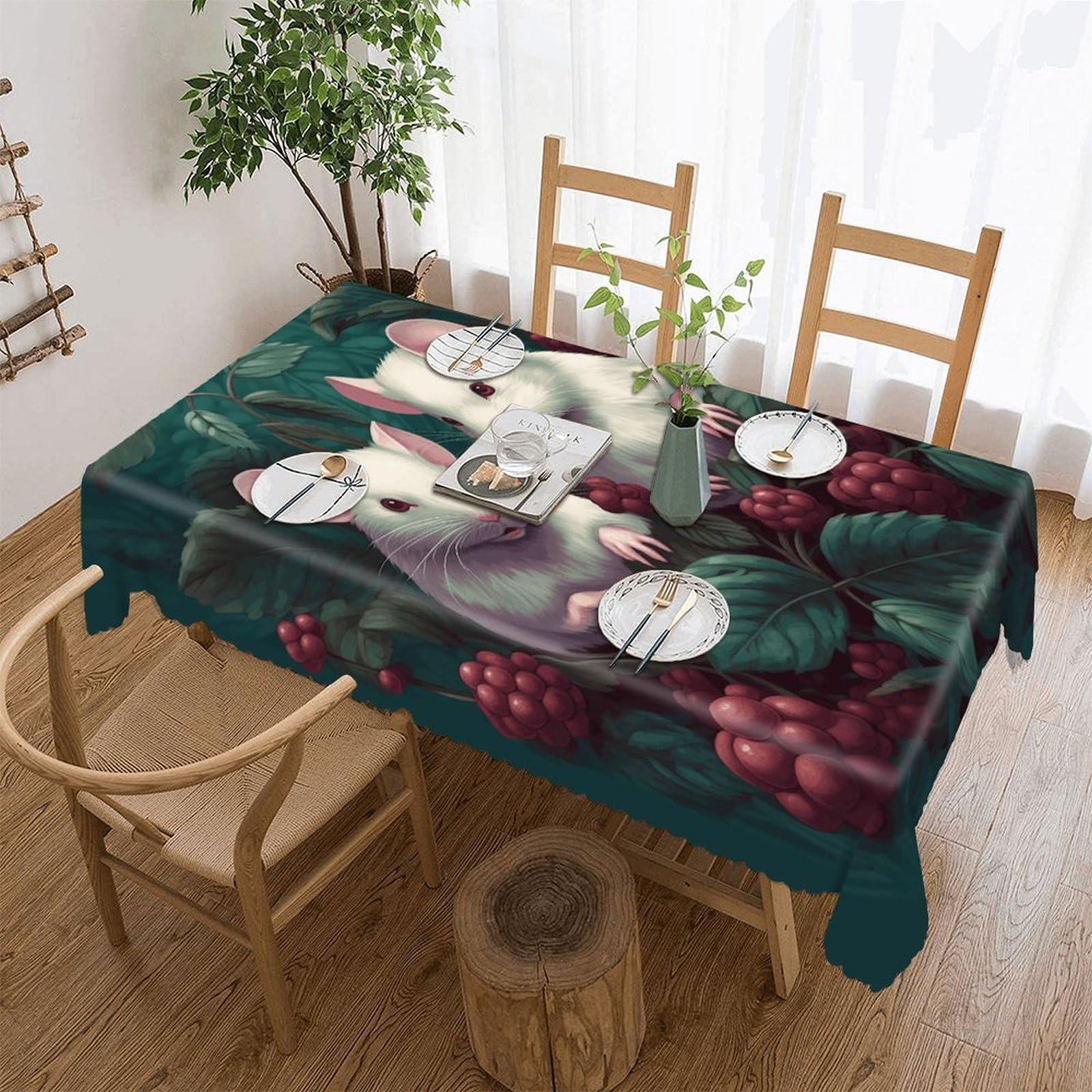 LOKLNEYK Two White Mice Tablecloth Rectangle Table Cloth Decorative Fabric Table Cover Waterproof Seasonal Table Cover Wrinkle Resistant Washable Table Cloth for Party Picnic Dinner Decor 55"x70"