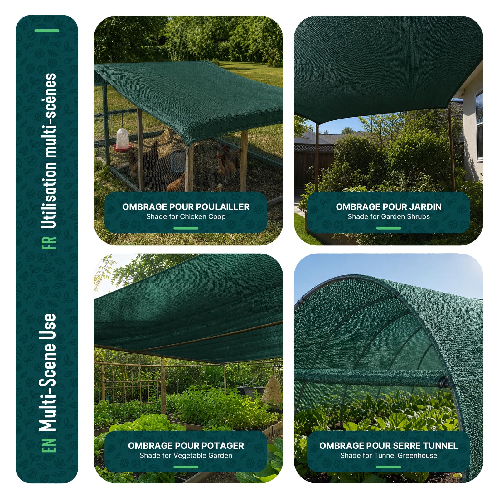 VOUNOT® Filet d’Ombrage pour Serre HDPE 90g/m² Filet Filet de Protection DIY Multi-Usage Serre Tunnel Potager Tomates Poulailler Résistant Intemperies Anti UV Installation Facile 1.8x20m Vert