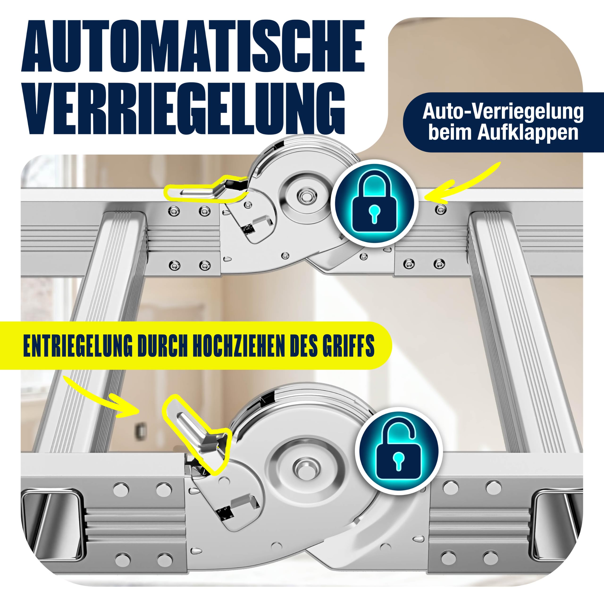 MASKO® Leiter Aluminium 4x3 Stufen, Mehrzweckleiter | - 360 cm | | 150 Kg belastbar, 6in1 multifunktional mit Verriegelung, Gelenkleiter, Anlegeleiter, beidseitige Steh- und Treppenleiter