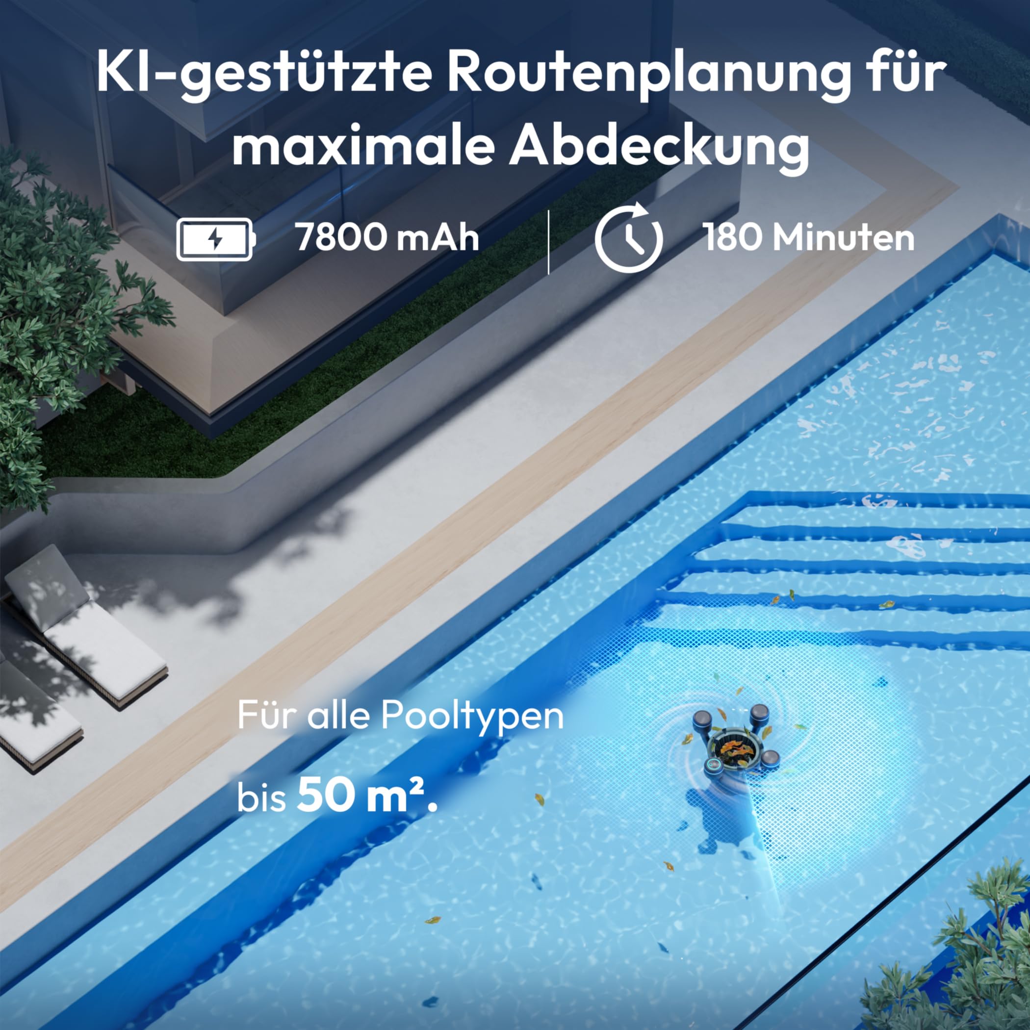BUBLUE BuVortex V5 Robot de piscine avec contrôle par application, filtre de 5 litres, deux modes de nettoyage, navigation IA, idéal pour piscines enterrées et hors-sol, noir