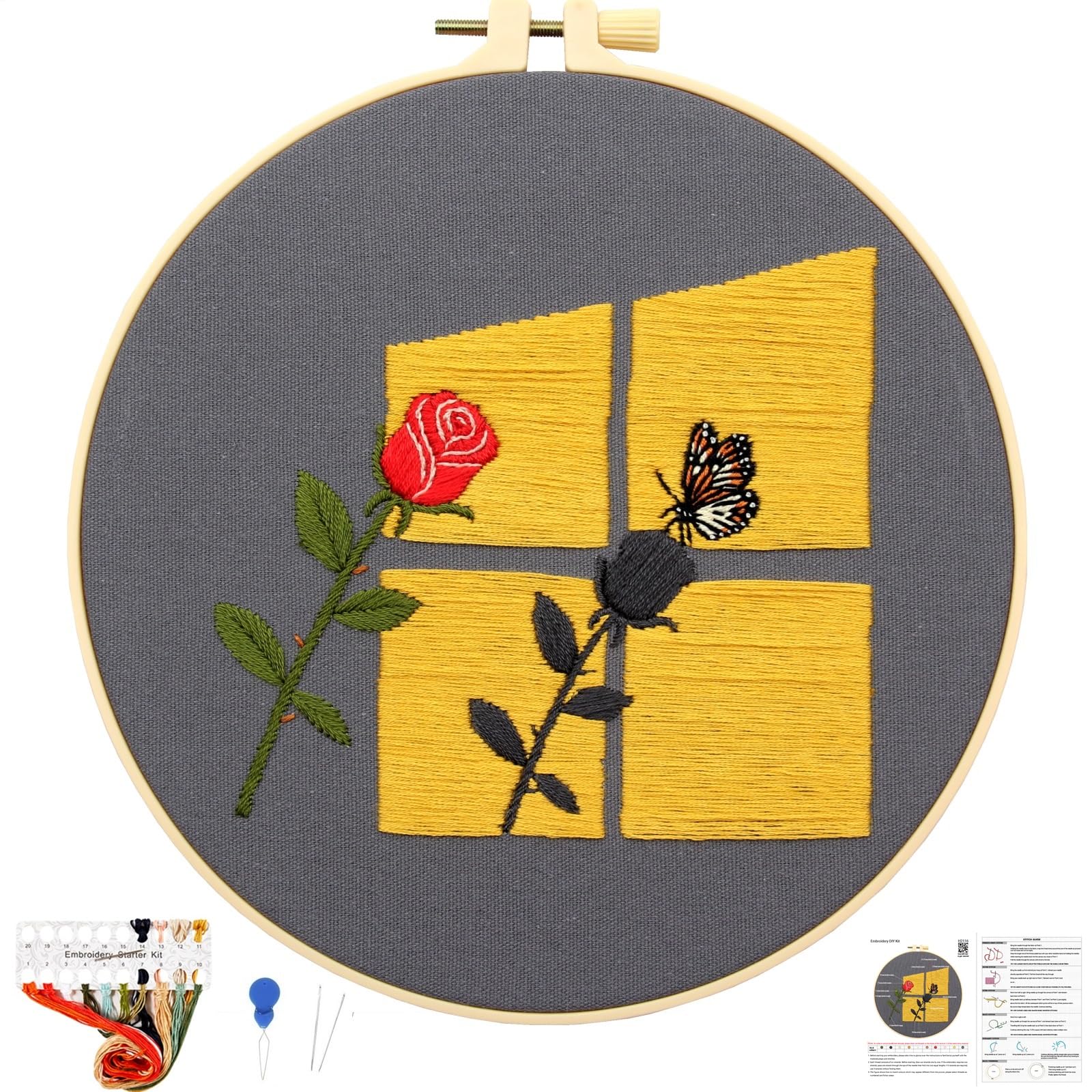 Beginner Embroidery Kits - Floral Designs & Video Tutorial -28