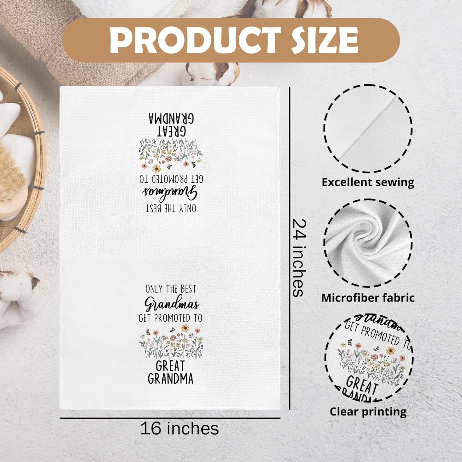 Promoted to Great Grandma Gifts Kitchen Towels, Gifts for Great Grandma Dish Tea Towels, Grandmas Grandmother Gifts Baby Announcement Hand Towel for Kitchen Bathroom, 16x24 Inch - Image 7