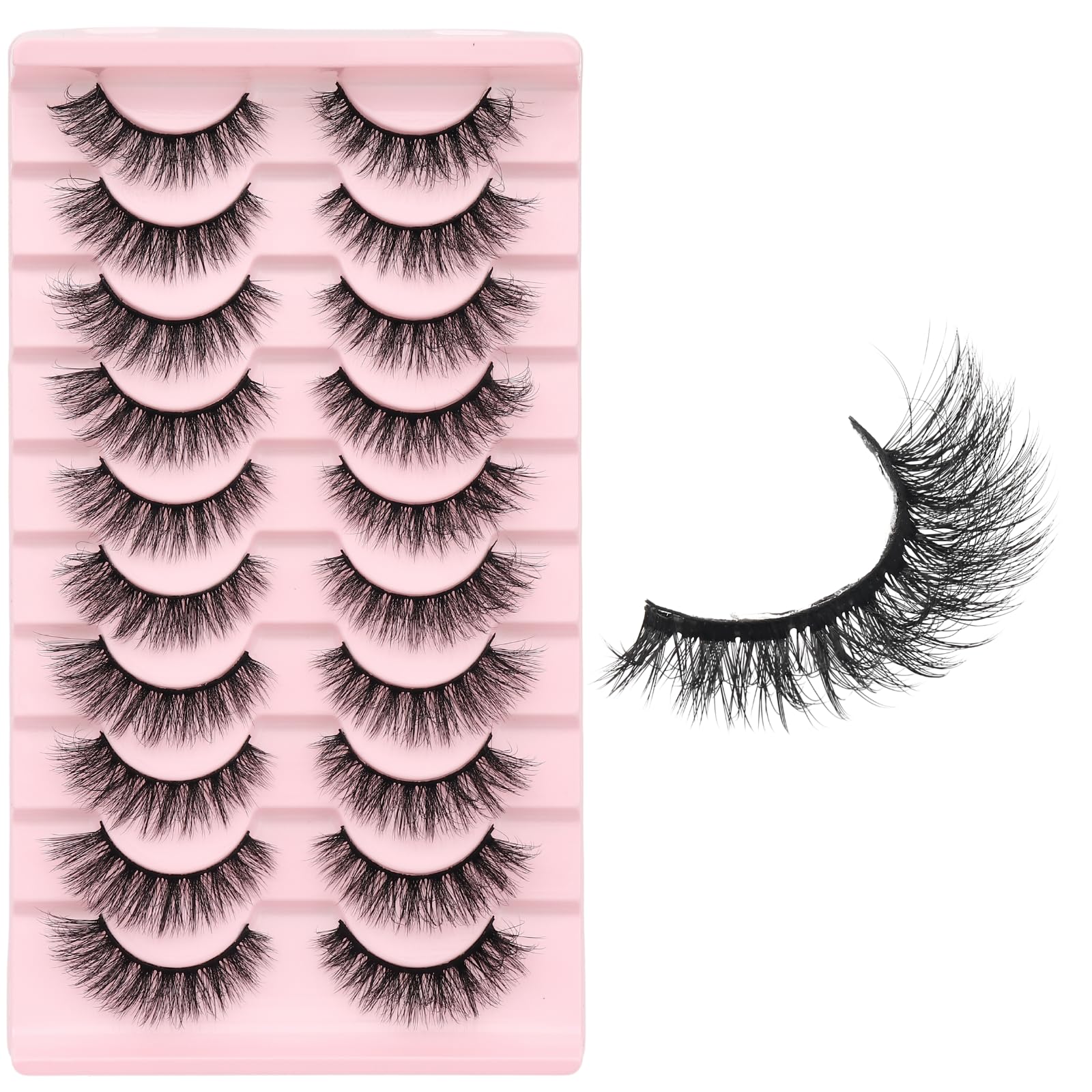 Natural Wispy Lashes Cat Eye Style Soft Lightweight False Eyelashes with Thin Band Subtle Fluffy Lashes for Daily