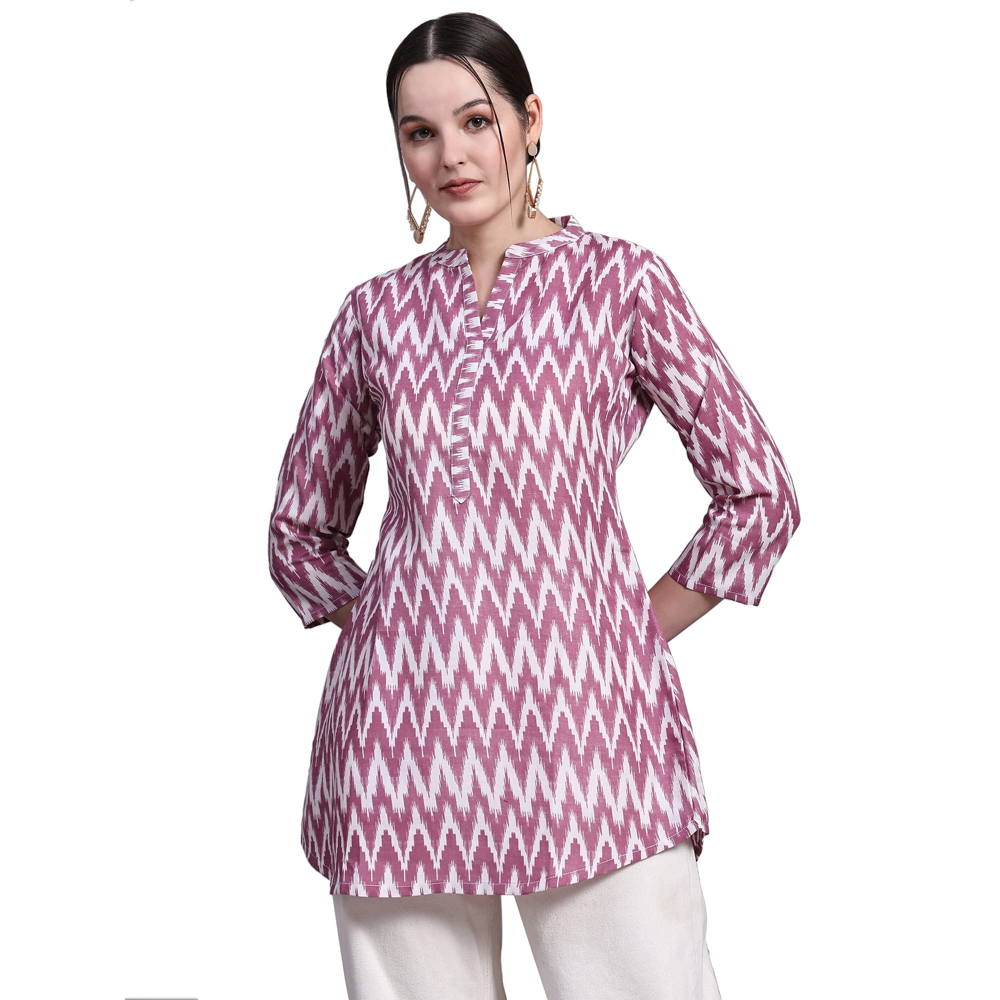 Dharm House Cotton Printed Short Kurtis for Women | Chevron Print Kurta for Women
