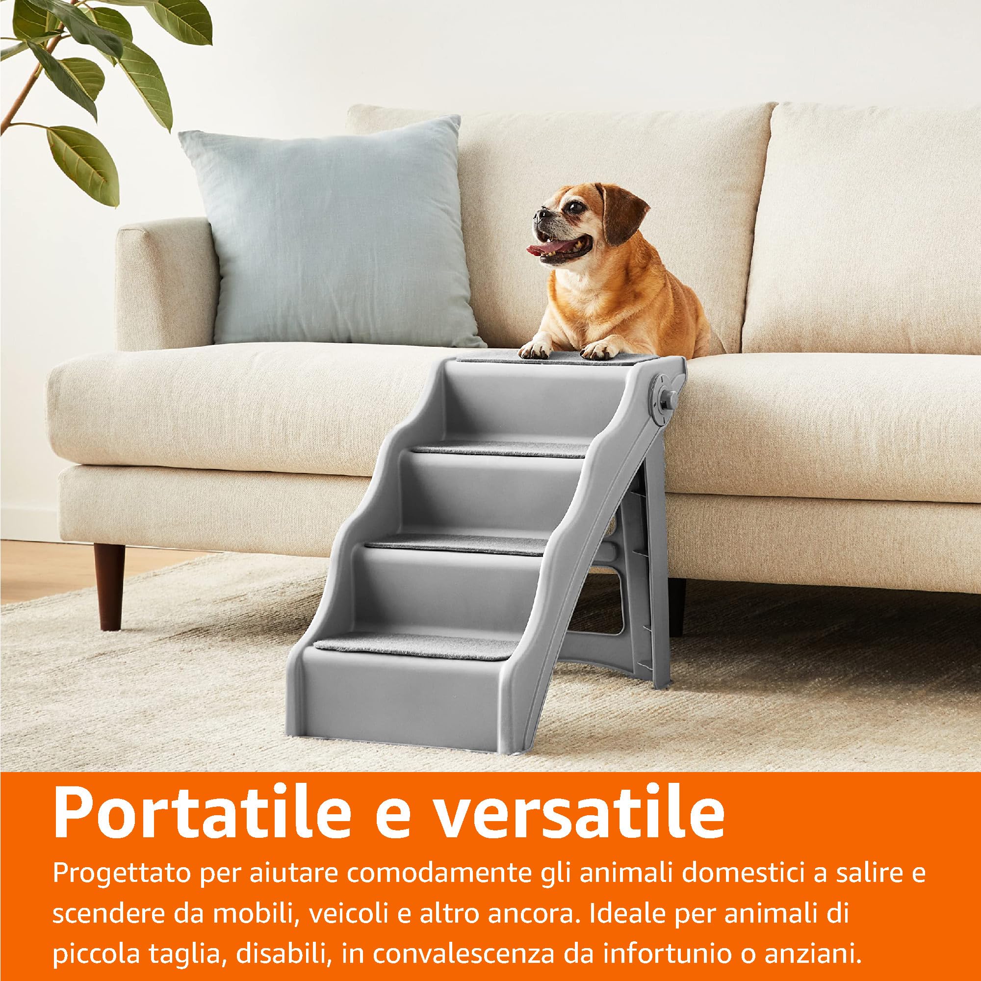 Amazon Basics Scaletta pieghevole per cani e gatti, Grigio, 60.7 x 40.9 x 50.2 cm