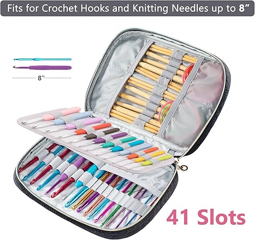 Miniatura 2 de MYBAGZING Estuche de ganchillo vacío  Estuche organizador de ganchillo acolchado  Soporte de gancho de ganchillo para agujas de tejer circulares,