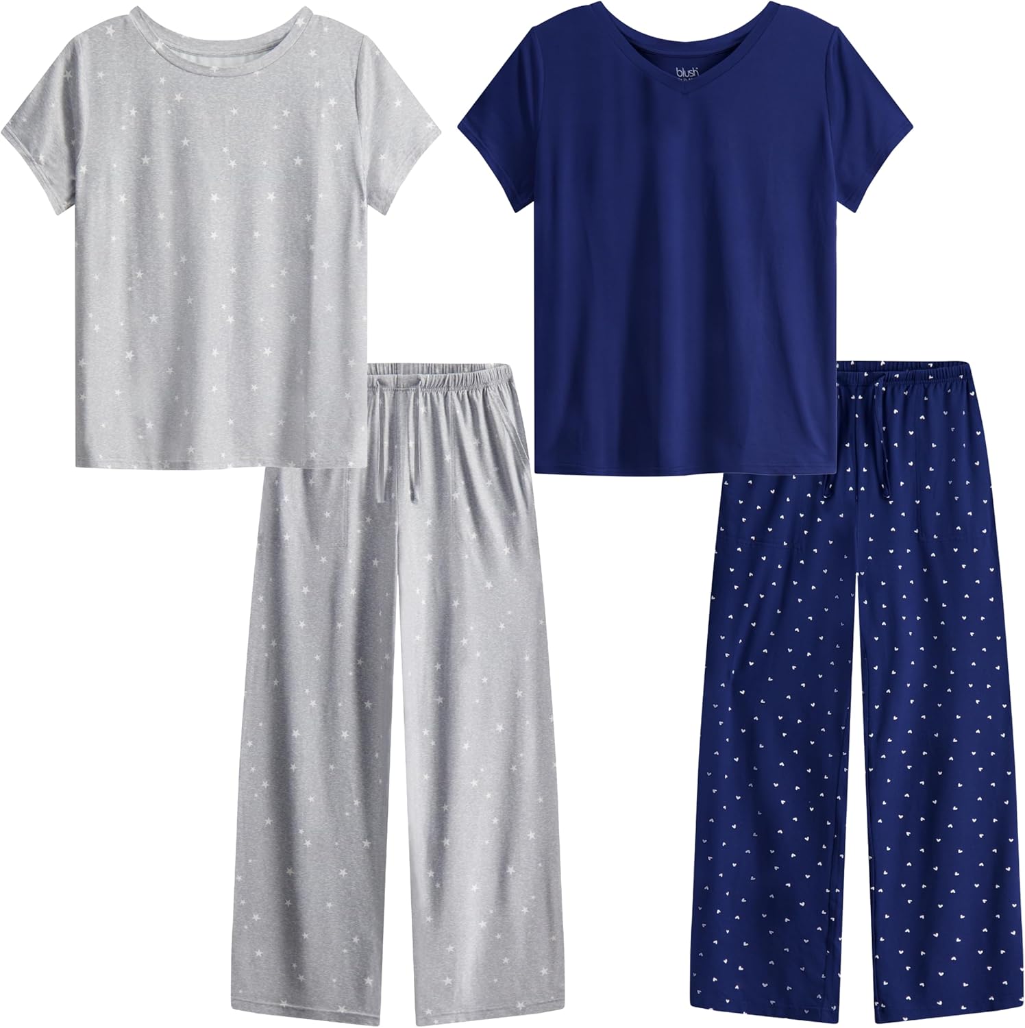 Blush by Us Angels Ultra Soft Women's Pajama Set, Breathable Light Stretchy, Ladies Lounge Set, 4-Piece PJ Set - Image 8