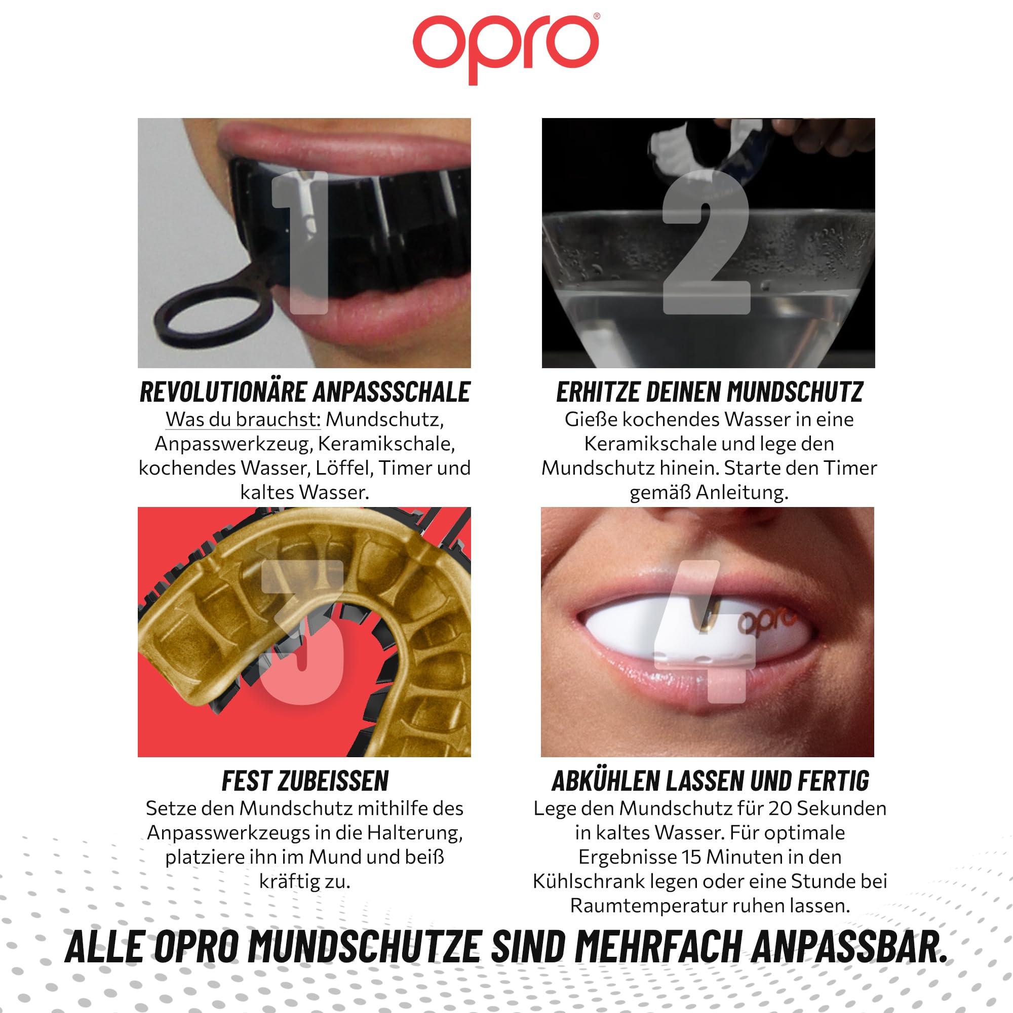 OPRO Mundschutz für feste Zahnspangen – Gold-Level Zahnschutz für Boxen, Kampfsport, MMA, Erwachsene & Kinder (Alter 10+) – Selbstanpassende Schiene – Premium Passform – Mit zahnärztlicher Garantie