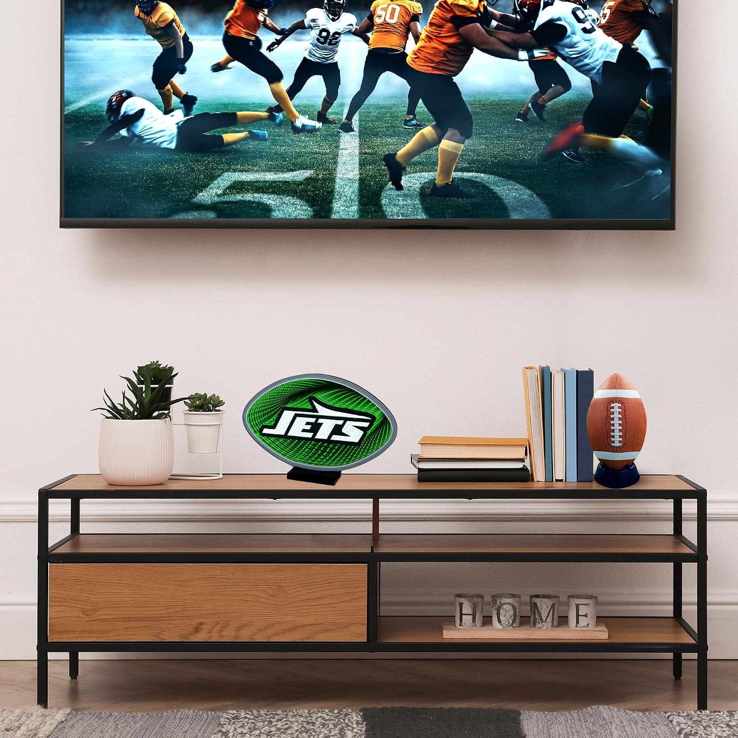 Sporticulture NFL Team New York Jets LED Infinity Logo Light - 3D Light Effect, Acrylic Display with UL Plug and Stand