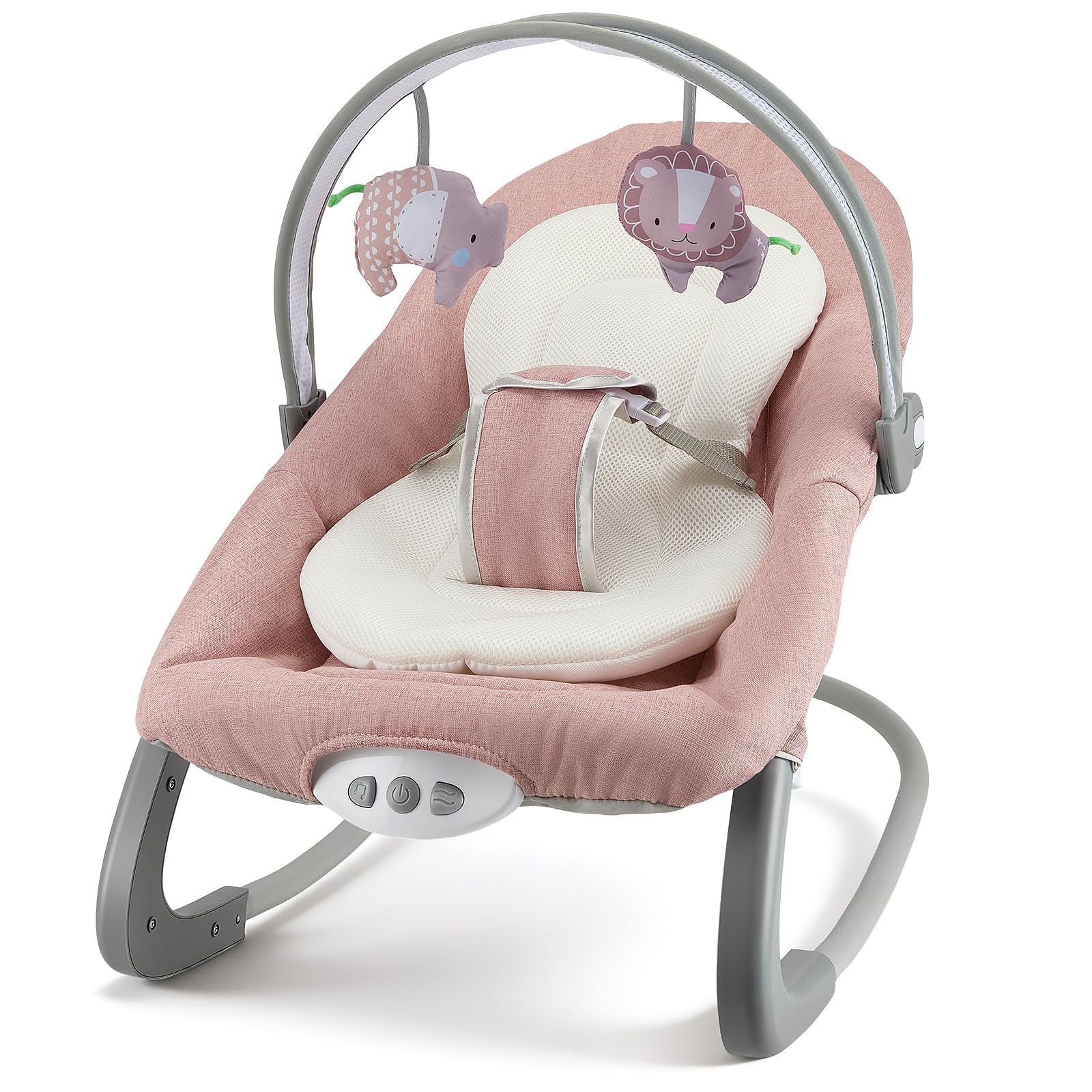 Baby Bouncer from Birth Baby Swing Chair Infant Seat with Soothing Vibrations, Baby Rocker Swing Chair with Removable Toy Bar & Music, for Baby from Birth, Pink