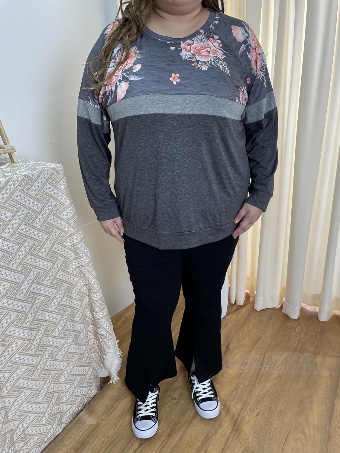 TIYOMI Plus Size Tops for Women Raglan Long Sleeve V Neck T Shirts Casual Color Block Leopard/Floral Tops Winter Tee Shirt - Image 6