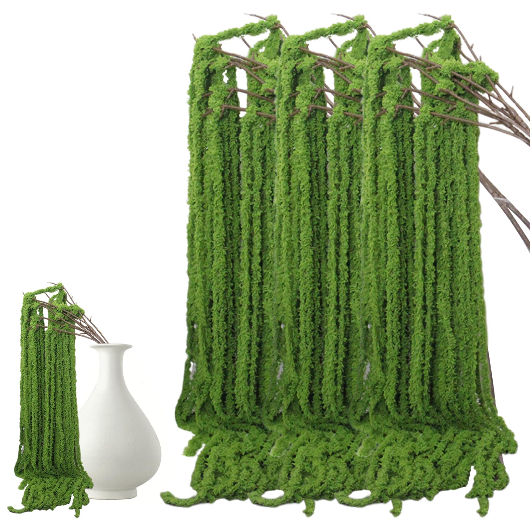 NASSMOSSE 5PCS Amaranthus Artificial Flower Lifelike 51 Inch Green Dried Amaranthus with Branch Hanging Flowers for Decoration Wedding Bouque Home Garden Supplies