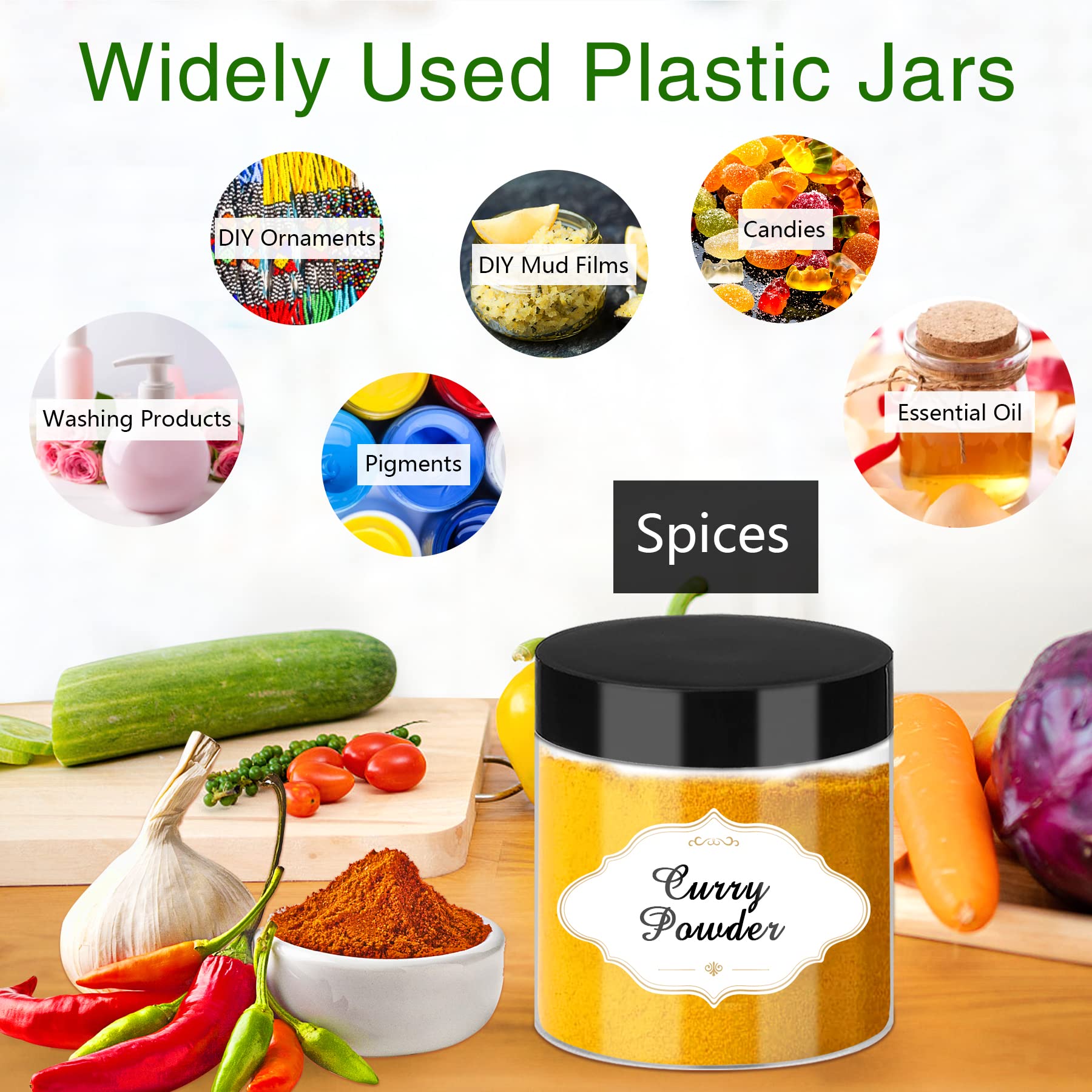 PeacePeo Kunststoffgläser mit Deckel, 48 Stück, 170 ml, Schleimbehälter mit Schraubdeckel, transparent, rund, Kunststoff, Vorratsgläser, nachfüllbar, für Reisen, Aufbewahrung, Küche, Lebensmittel