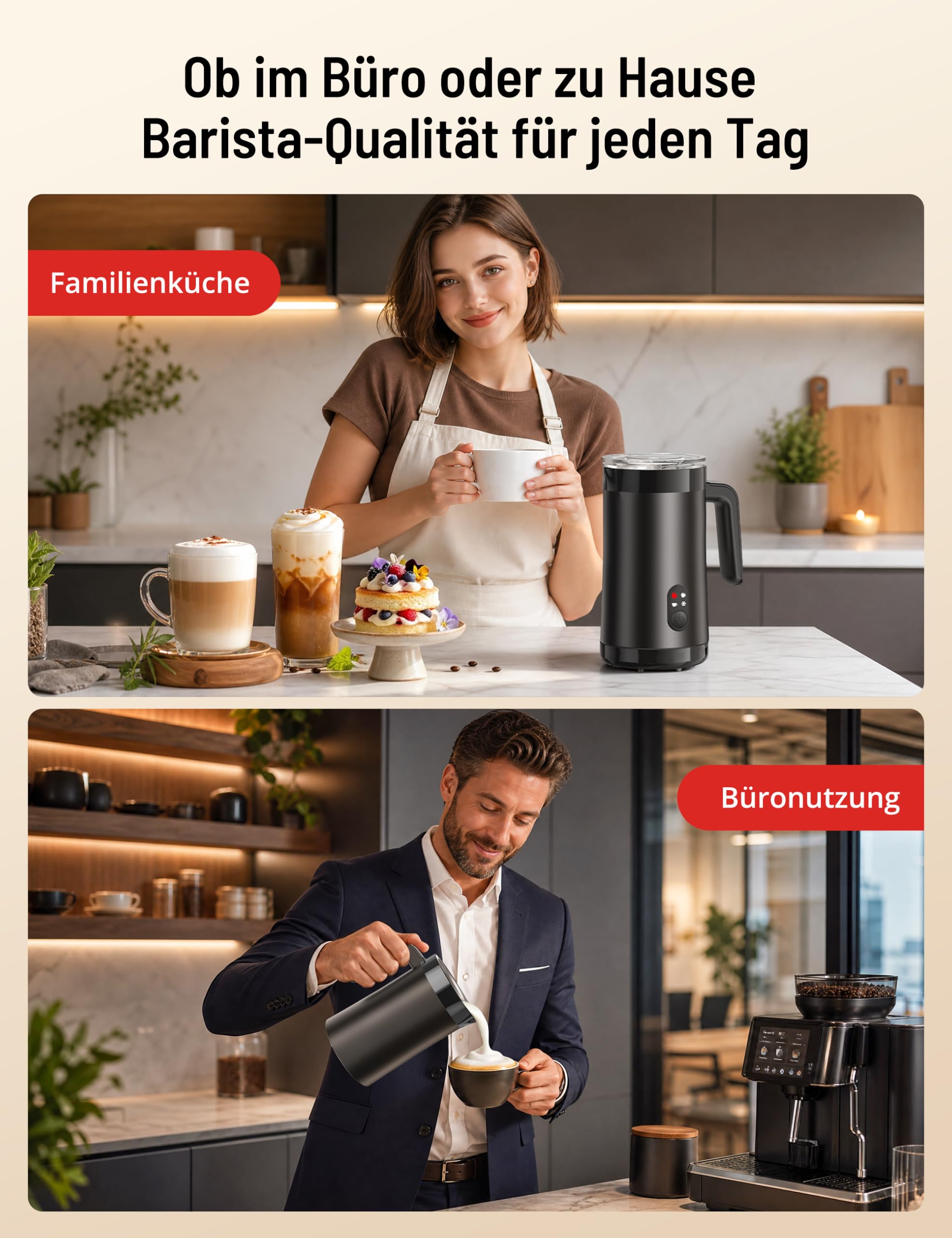 PARIS RHÔNE Milchaufschäumer Elektrisch 400ml, 4-in-1 Milchschäumer Kalt- & Heißschaum für Latte, Cappuccino & Macchiato, Edelstahl, Silent-Motor, Auto-Abschaltung