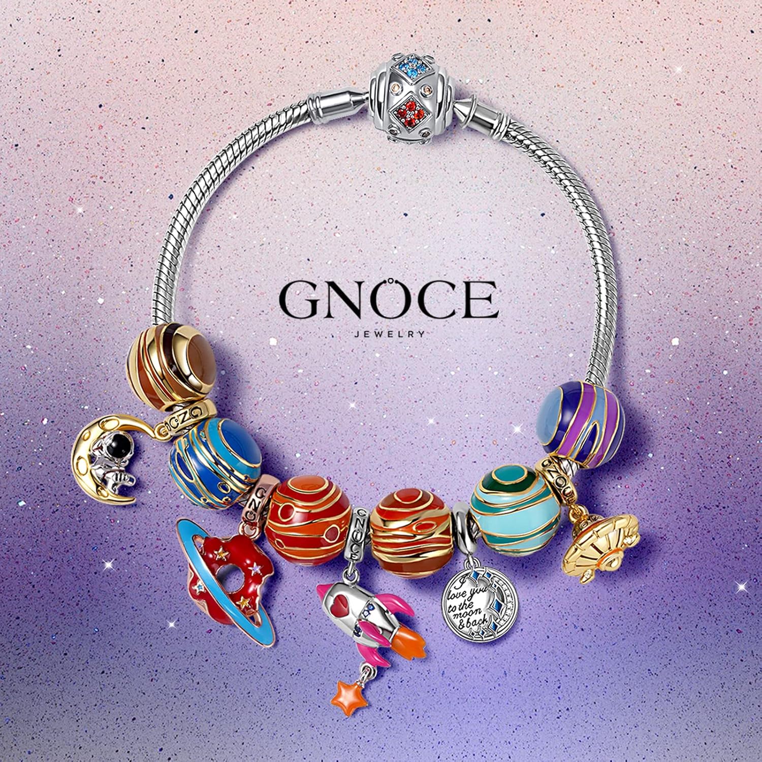 GNOCE Saturn Bead Charms for Bracelet 925 Sterling Silver 18K Gold Plated Solar System Eight Planets Charm For Women Wife (Uranus)