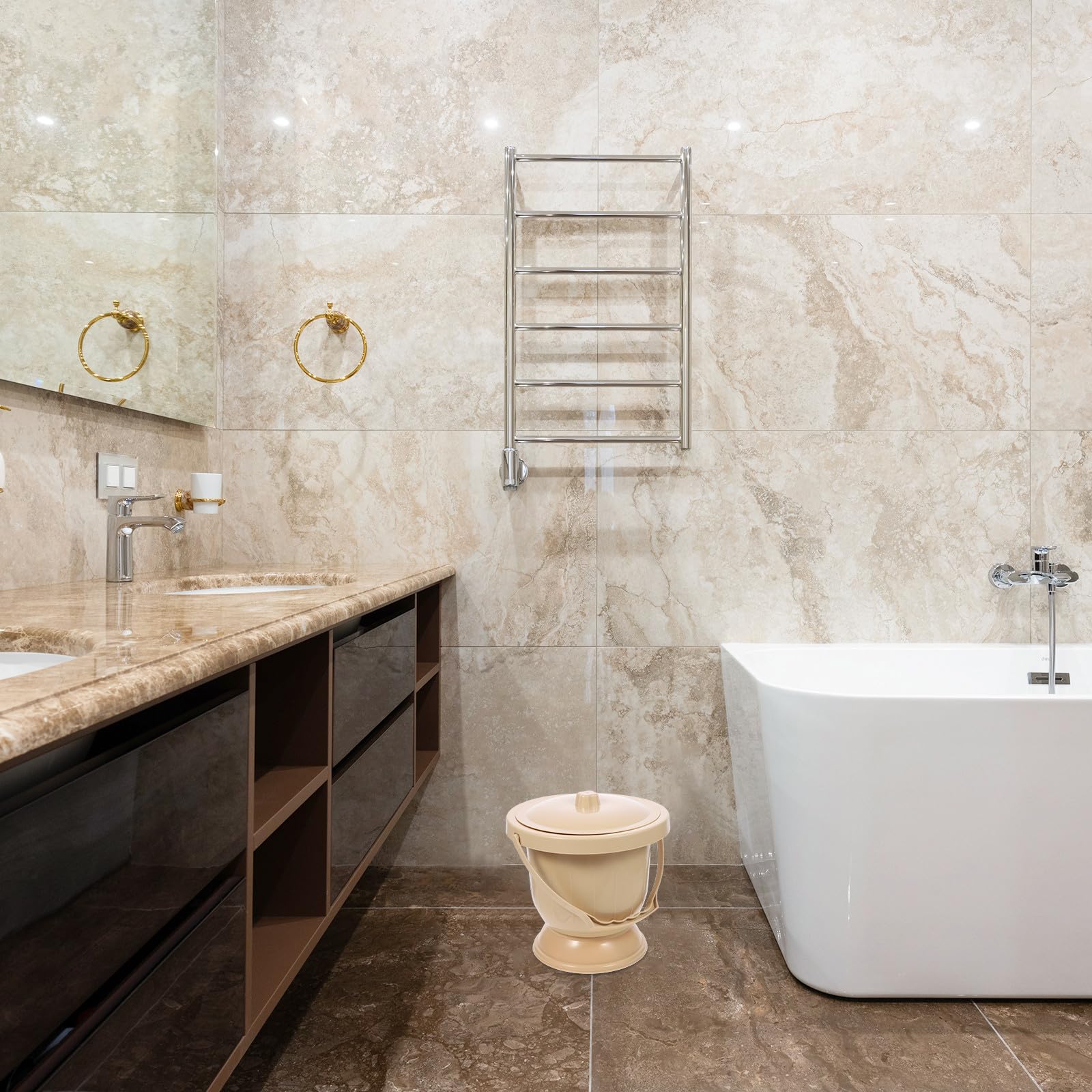 Tragbarer Urintopf mit Deckel, Kunststoff, für Zuhause und Reise, Khaki