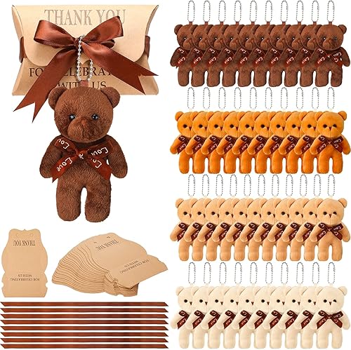 HyDren 120 piezas de mini oso para baby shower, pequeño oso de peluche a granel de 4.7 pulgadas, mini animales de peluche con caja de almohada con
