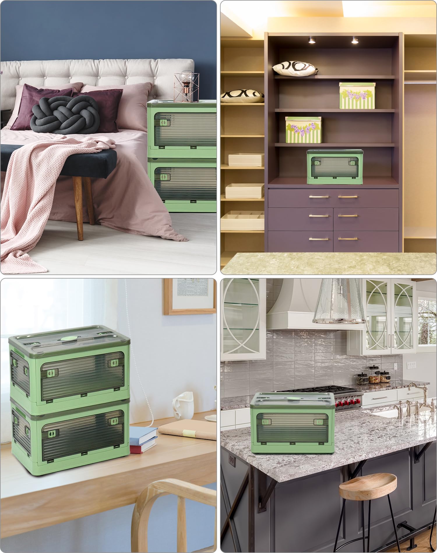 QWORK® 2 Pièces boîtes de rangement pliables avec couvercles, empilables, transparentes, boite de rangement à roulettes, 40.5 * 29 * 24CM