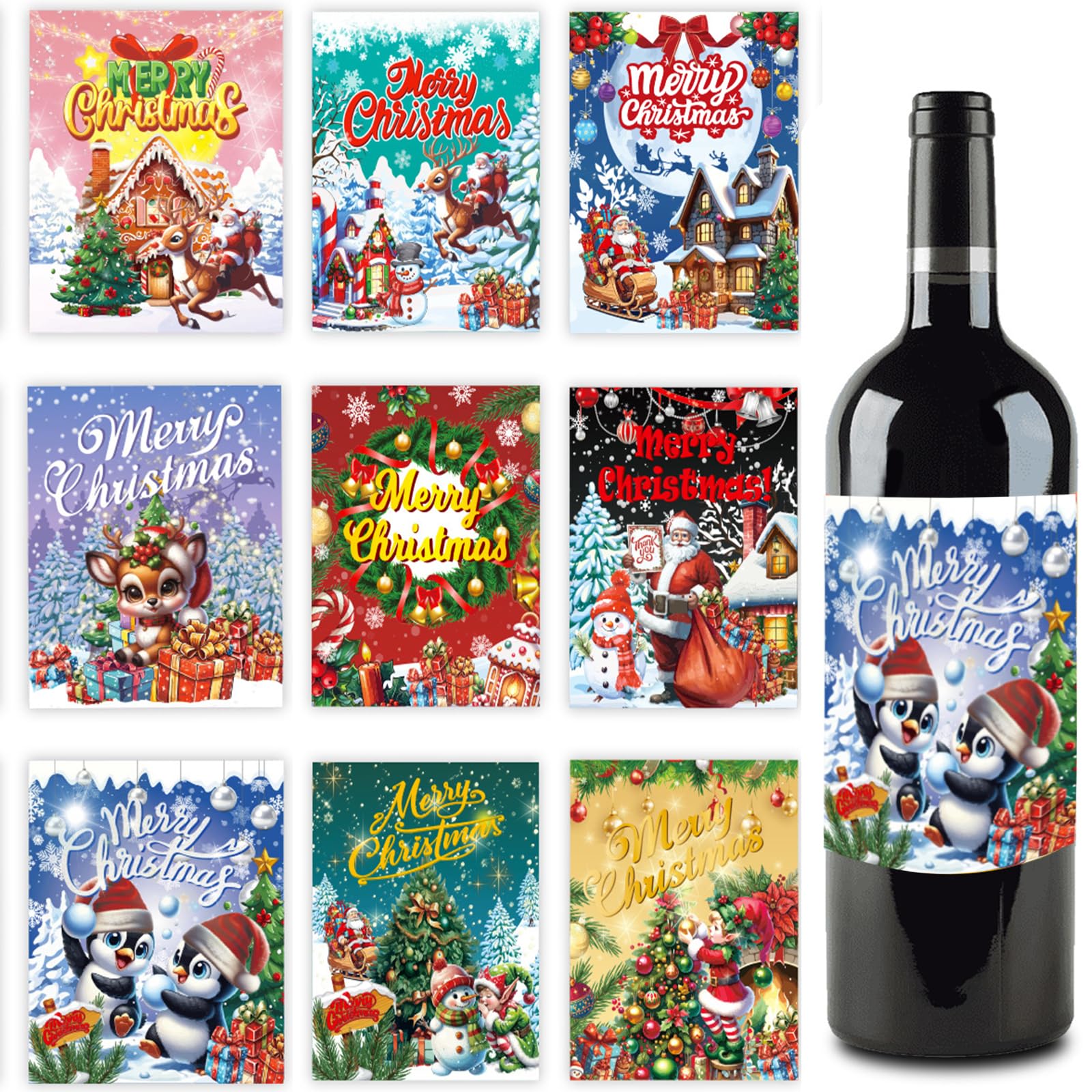 Christmas Wine Bottle Label Stickers Christmas Party Wine Bottle Decorations for Xmas and New Year Party Wine Champagne Bottle Decorations Supplies