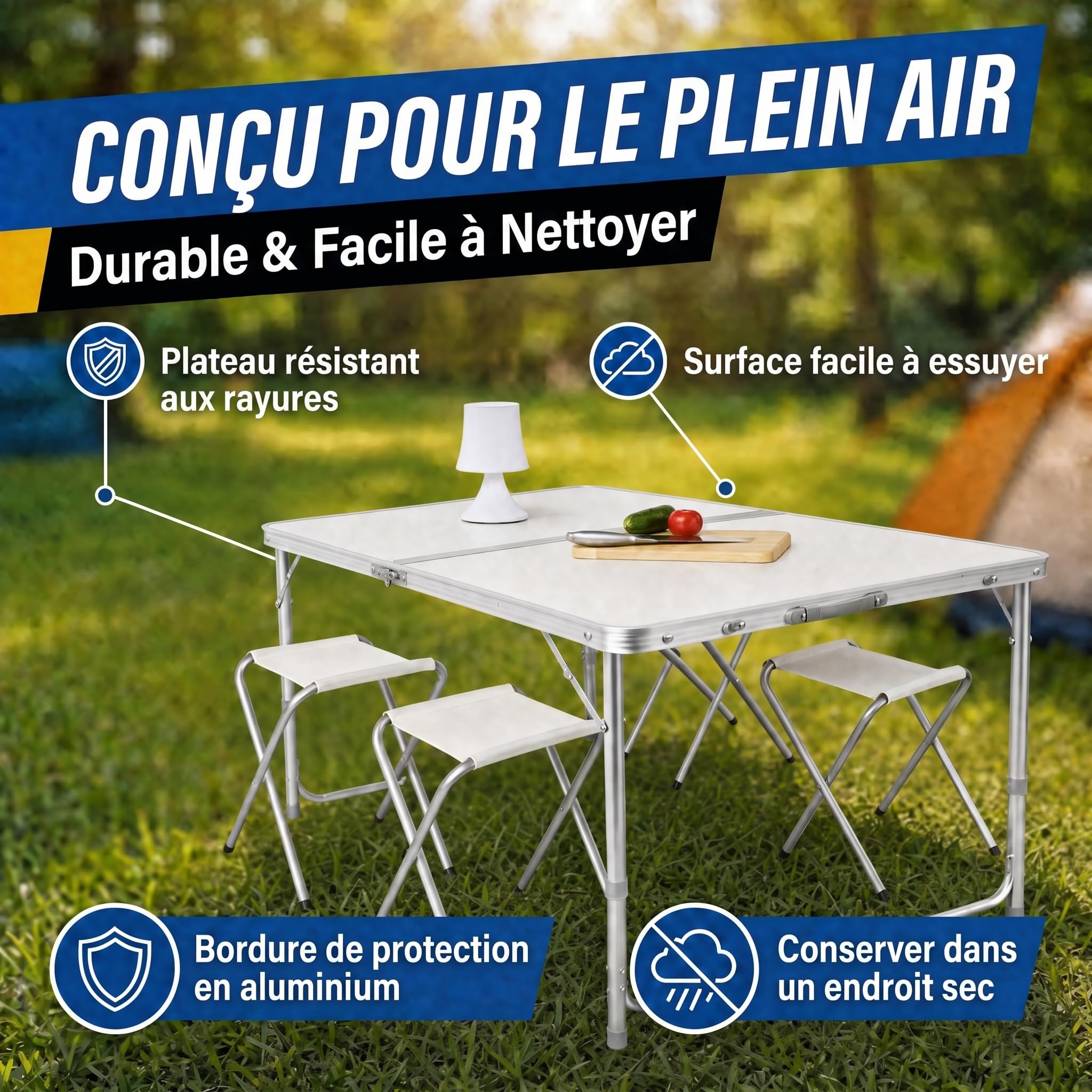GOODS+GADGETS® Table Pliante Aluminium 120x60 cm avec 4 Chaises