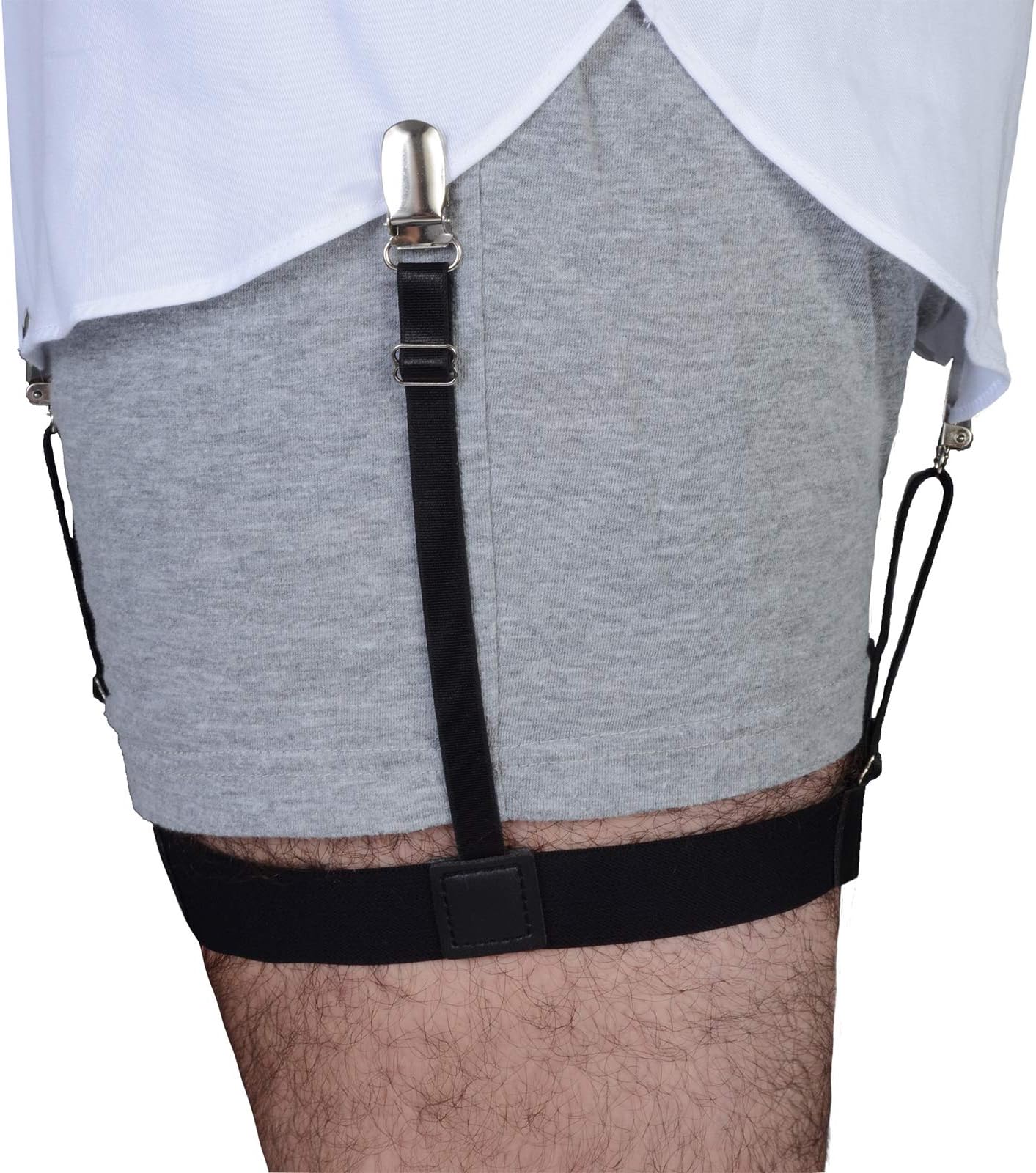 Comfy Clothiers Garter Style Shirt Stays - Adjustable Elastic Shirt Garters with Locking, Non-Slip Clips (1 Pair - Black)