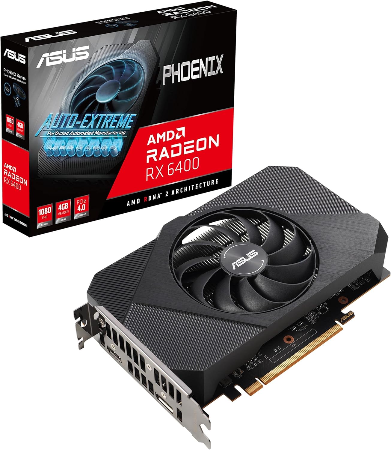 ASUS Phoenix AMD Radeon RX 6400, Scheda Grafica Gaming, AMD RDNA 2, PCIe 4.0, 4GB GDDR6, HDMI 2.1, DisplayPort 1.4a, Ventole Con Design Axial Tech e Doppi Cuscinetti a Sfera, Nero