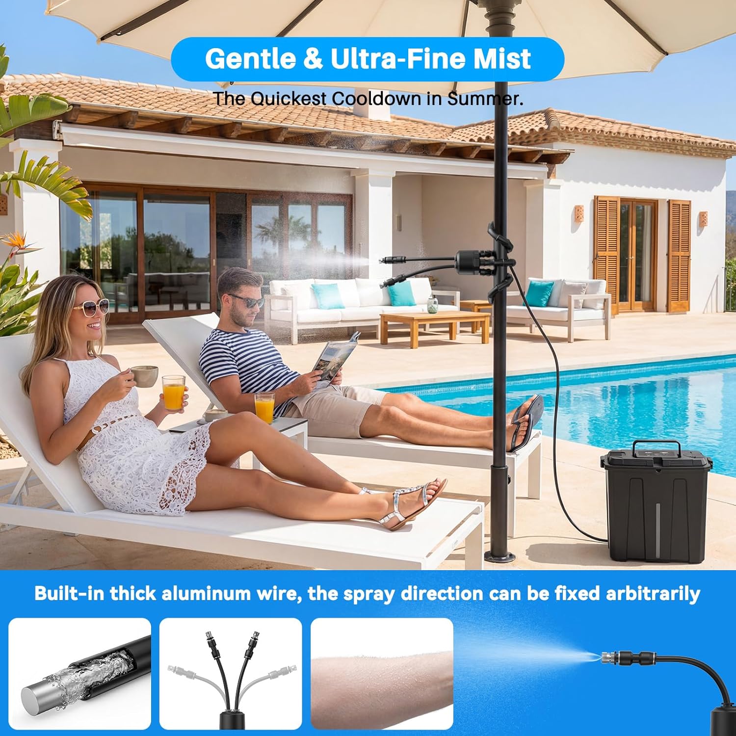 Ausic Personal Misting System Portable, Outdoor Misters for Outside Water Cooling, 9L Bucket with Built-in 10000mAh Battery & PCS Pump, for Outdoor Sports/Patio/Umbrella/Pasture/Greenhouse/Camping