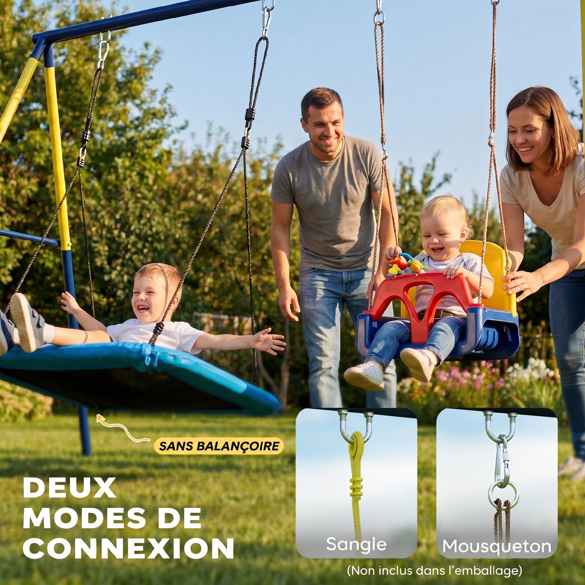AIYAPLAY Balançoire portique pour Enfant Double balançoire 150 kg Bleu