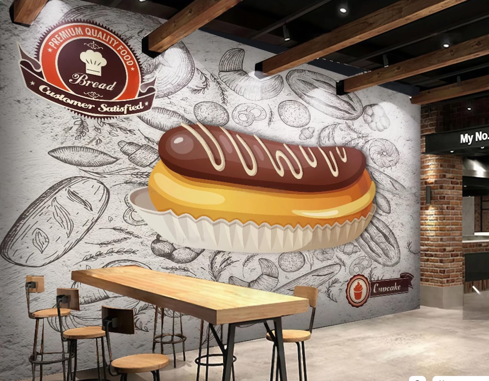 XDOUBAO Wallpaper Nostalgic Hand-Painted Delicious Bread Theme Shopping Mall Cake Shop Afternoon Tea Western Restaurant Background Wall Wallpaper Coffee Shop Mural,3D,300x210cm
