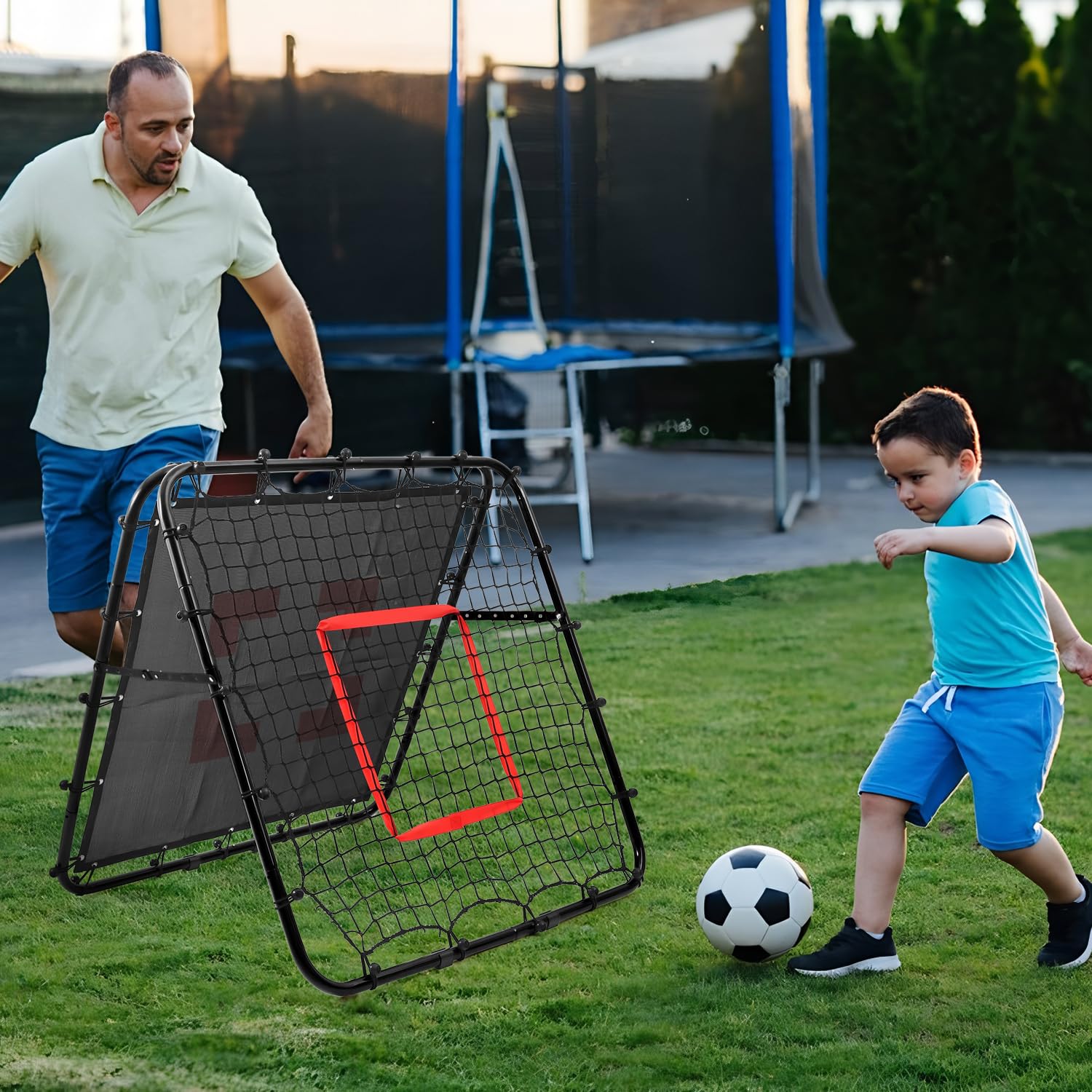 Red de reboteador de fútbol para niños, red de reboteador de voleibol, red de entrenamiento ajustable, red de rebote con kickback objetivo objetivo niños fútbol entrenamiento portería portátil de